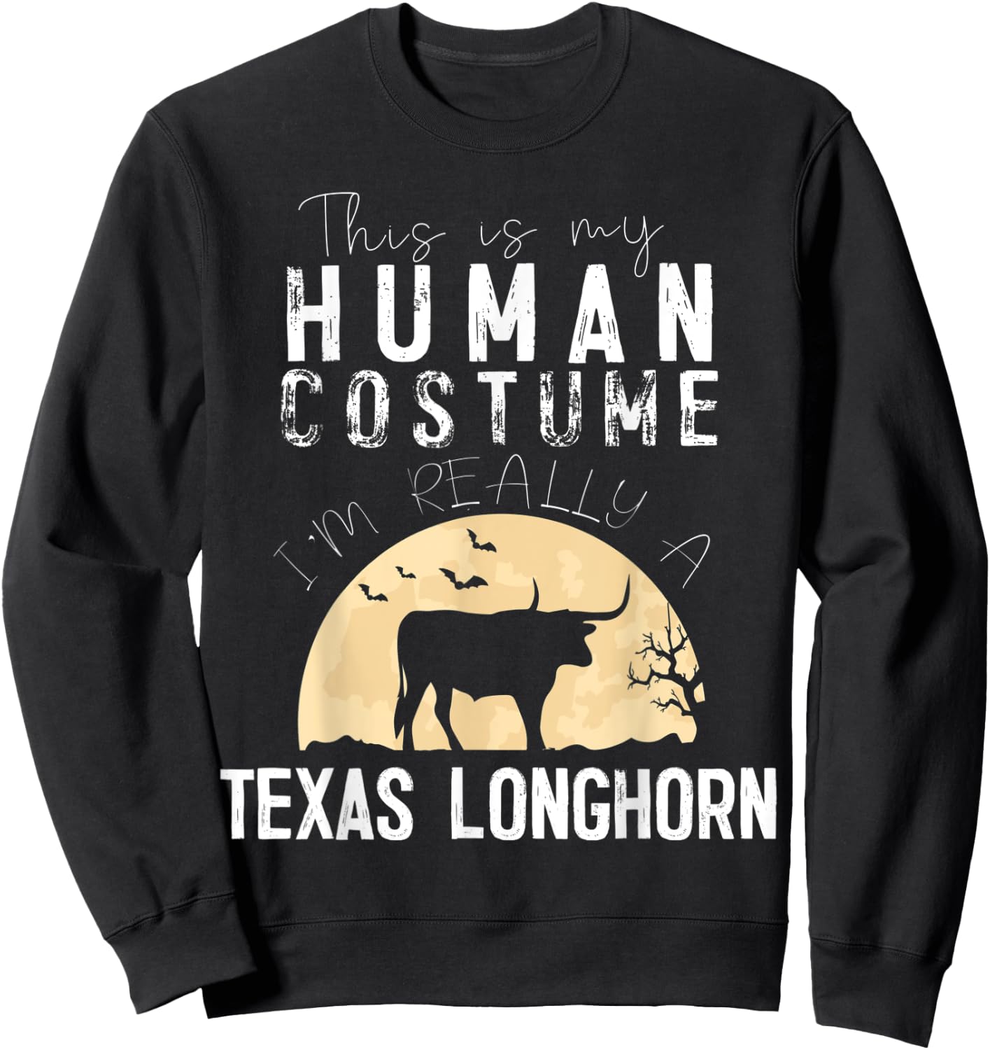 Halloween Human Costume Texas Longhorn Creepy Horror Sweatshirt - Sweatshirt | Black