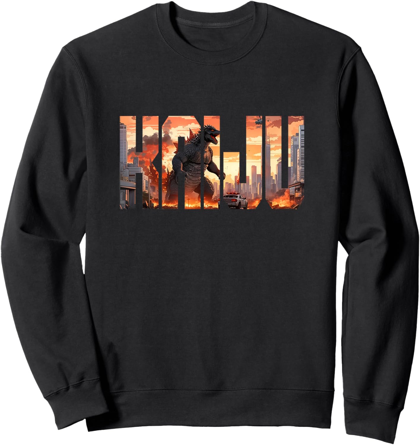 Japanese Kaiju Monster Attacking Tokyo Japan Sweatshirt - Sweatshirt | Black