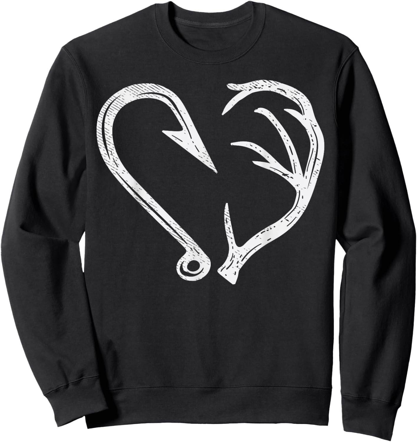 Hook Antler Heart Love Fishing Hunting Fish Deer Hunter Gift Sweatshirt - Sweatshirt | Black