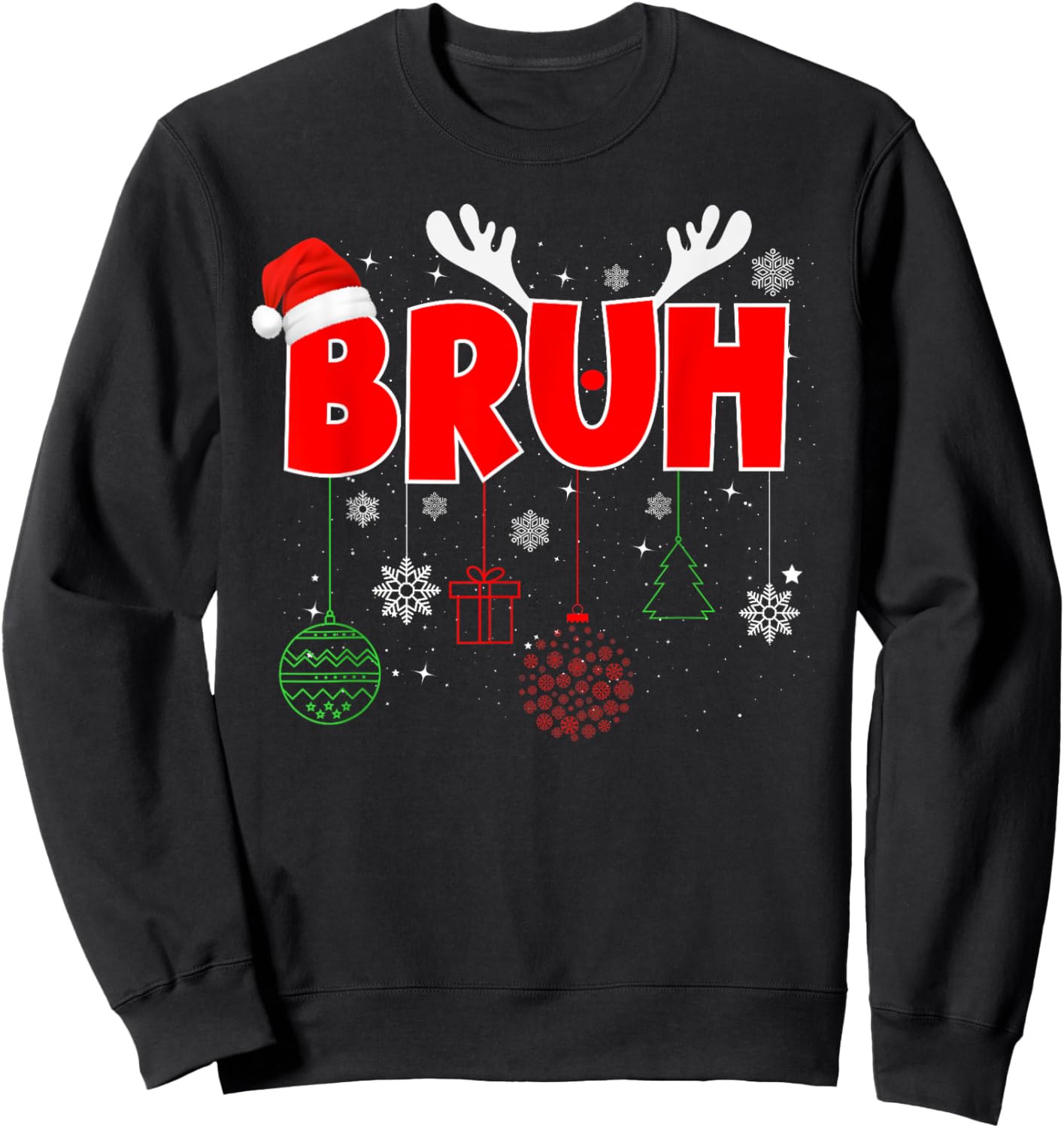 Bruh Reindeer Xmas Christmas PJ Pajamas For Girls Boys Kids Sweatshirt - Sweatshirt | Black