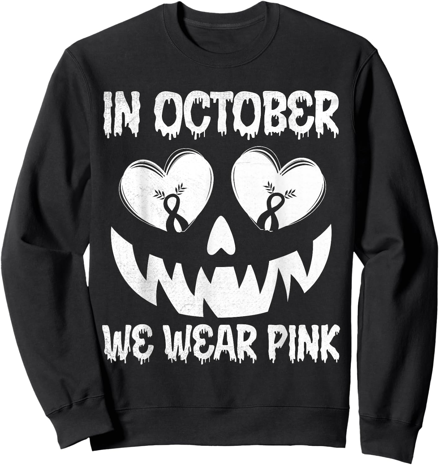 In October We Wear Pink Breast Cancer Halloween Jackolantern Sweatshirt - Sweatshirt | Black