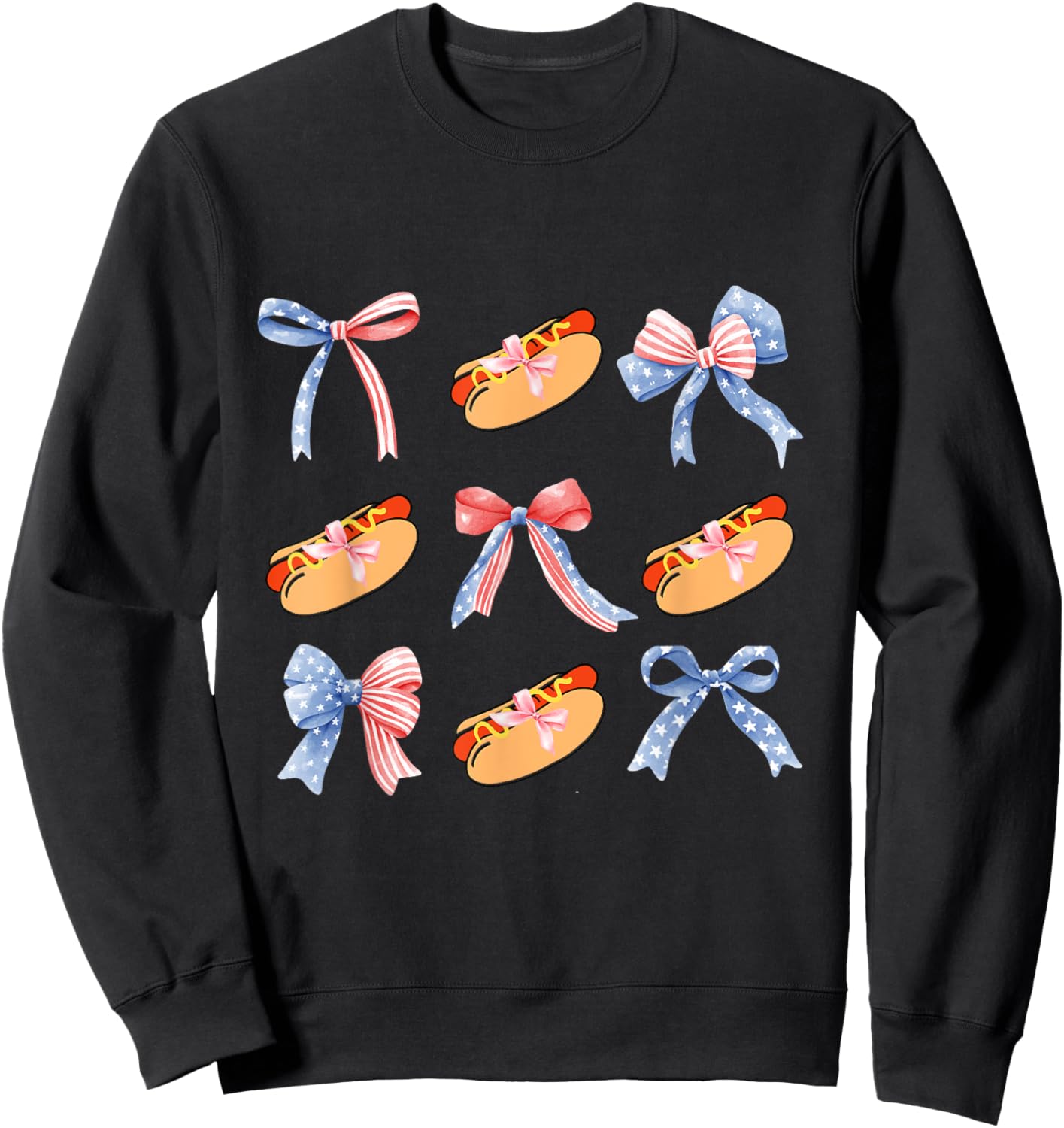 Pink Bows Cute Coquette hotdog y2k Girl Aesthetic USA bow Sweatshirt - Sweatshirt | Black