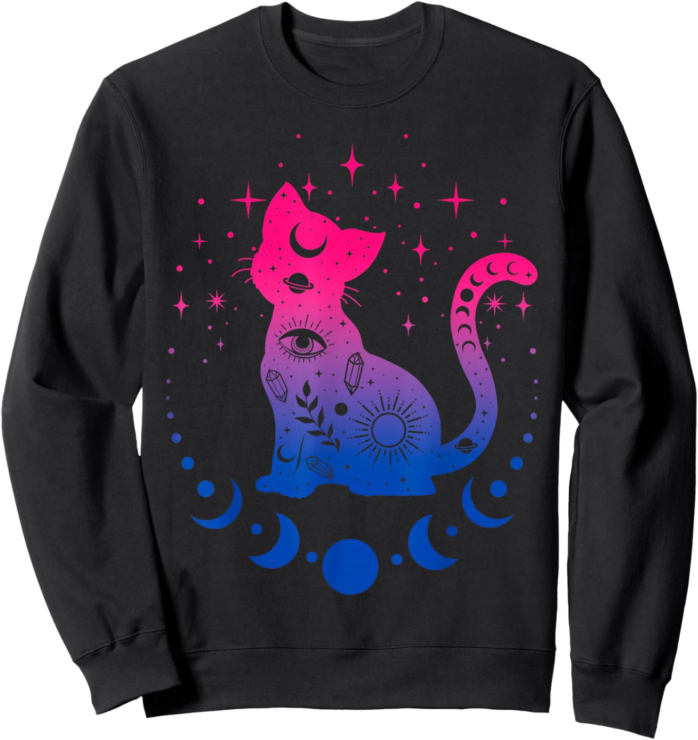 Celestial Bisexual Astrology Cat Colours of Bi Pride Flag Sweatshirt - Sweatshirt | Black