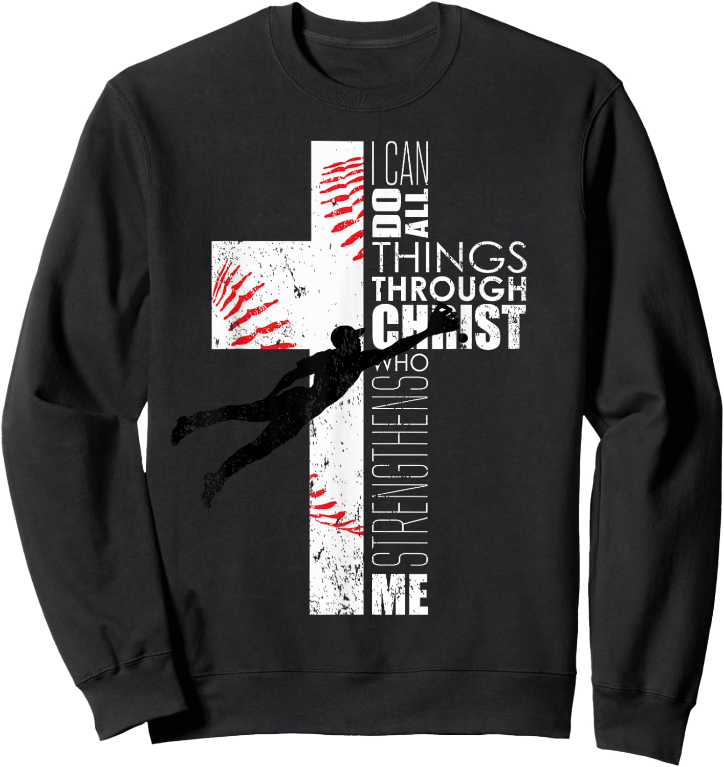 Christian Philippians 4:13 Kids Boys Cross Baseball Graphic Sweatshirt - Sweatshirt | Black