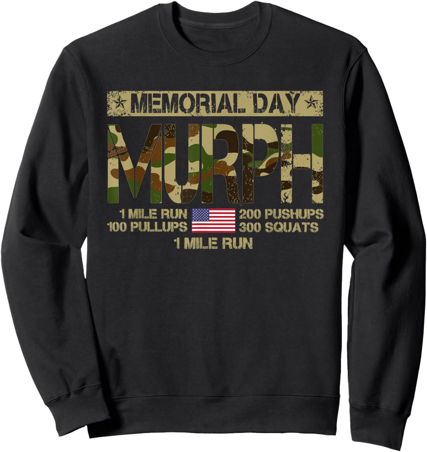 Murph Challenge Memorial Day Patriotic WOD American Flag Women Men Sweatshirt - Sweatshirt | Black