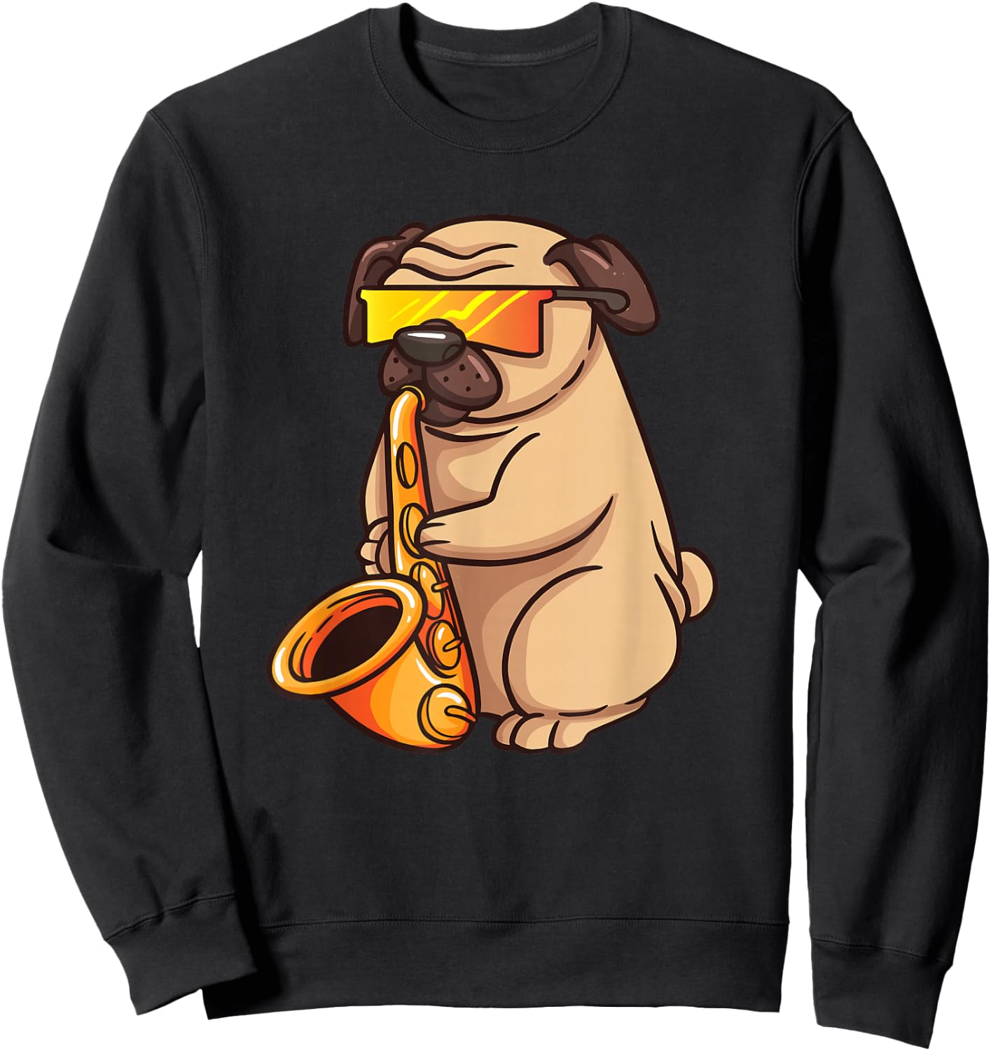 Saxophone Player Pug Jazz Band Music And Dog Lovers Gift Sweatshirt - Sweatshirt | Black