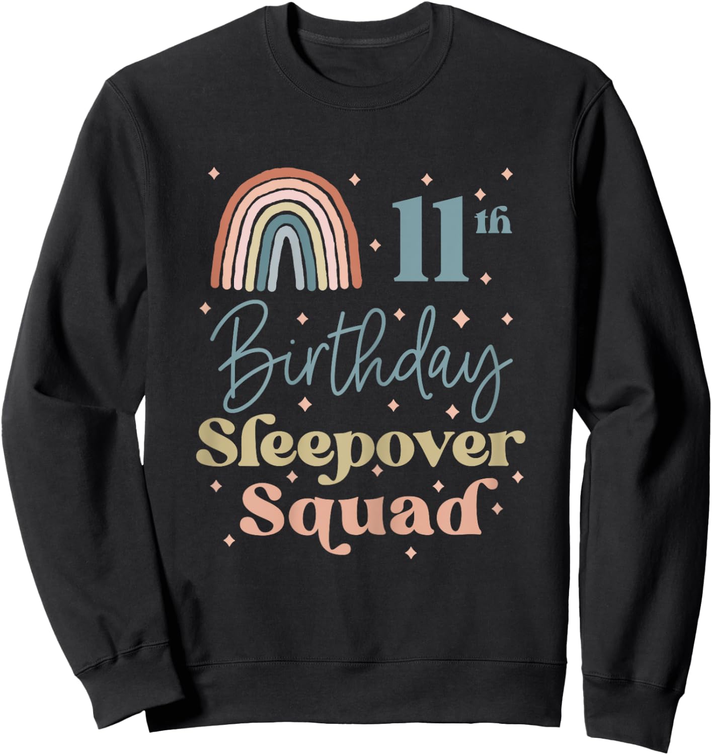 11th Birthday Boho Rainbow Sleepover Squad Pajamas for Girls Sweatshirt - Sweatshirt | Black