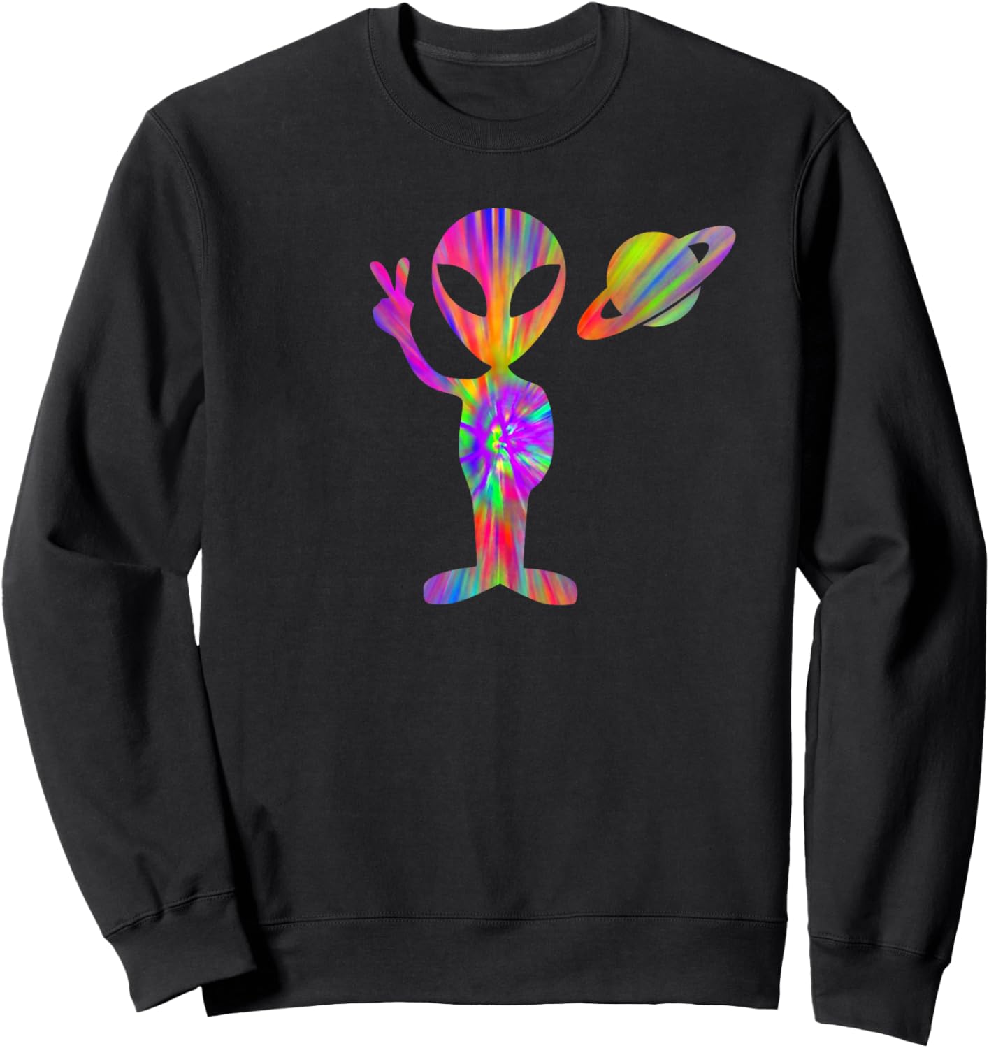 Alien Hippie Saturn Silhouette I Aliens UFO Roswell Tie Dye Sweatshirt - Sweatshirt | Black