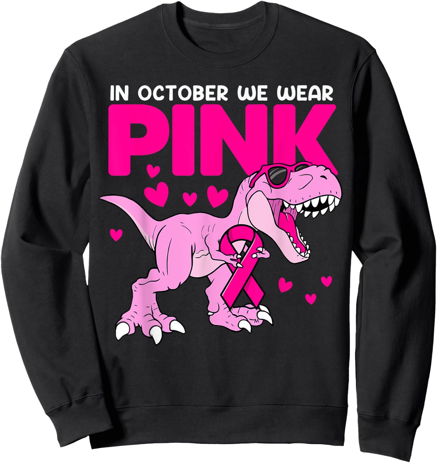 In October We Wear Pink Cute Dinosaur Breast Cancer Boys Sweatshirt - Sweatshirt | Black
