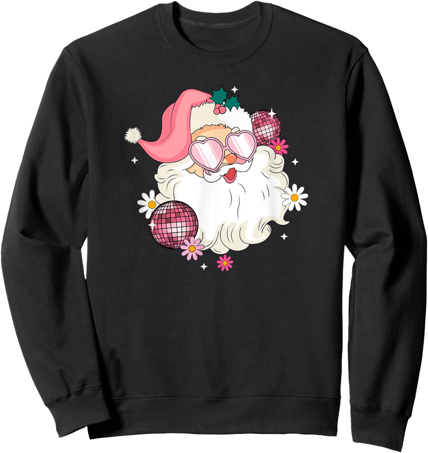 Pink Retro Disco Santa Christmas Bling Sweatshirt - Sweatshirt | Black