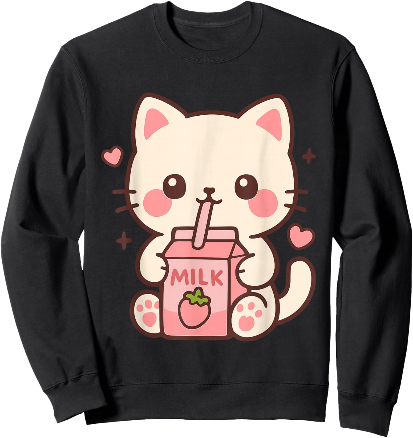 Kawaii Katze Erdbeermilch Japanisch niedlich Anime Mädchen Teens Sweatshirt - Sweatshirt | Black