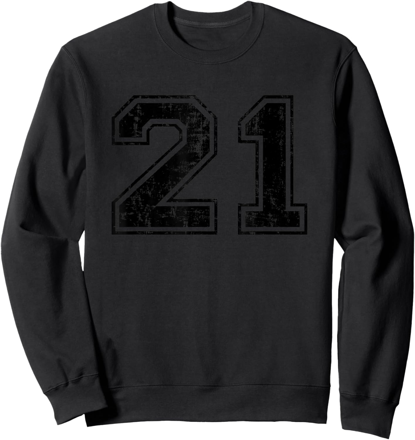 Number 21 Varsity Distressed Vintage Sport Team Player's Sweatshirt - Sweatshirt | Black