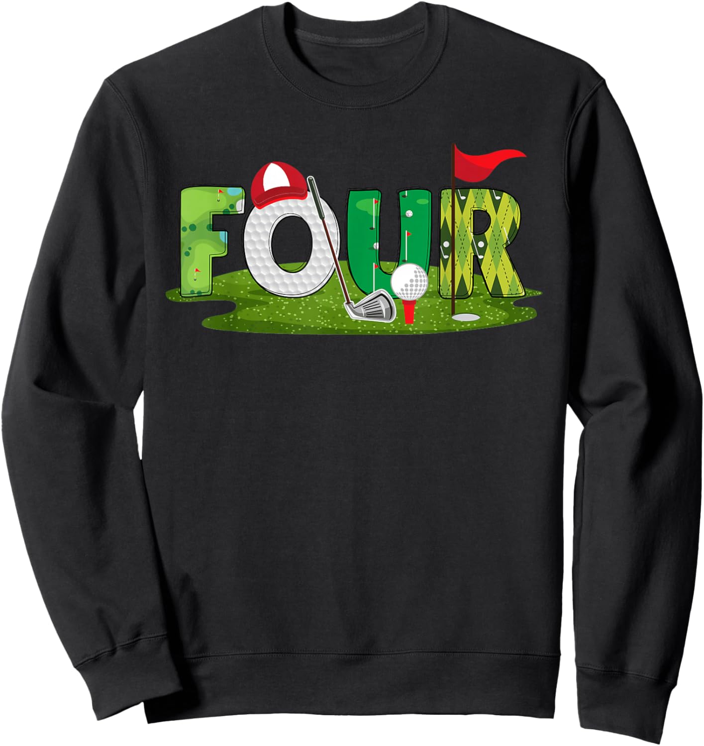 4th Birthday Golf Theme 4 Year Old Kids Sport Party Sweatshirt - Sweatshirt | Black