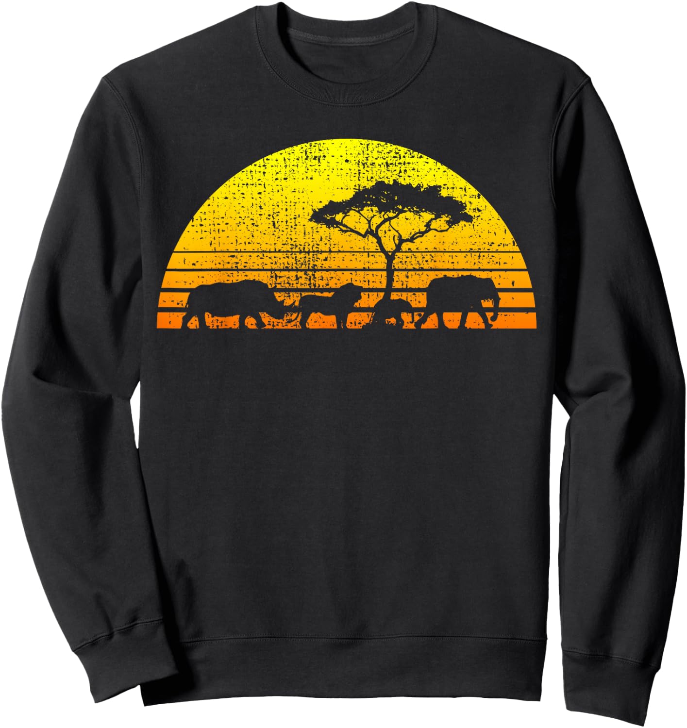 Africa Elephant Lion Rhino Kenya Namibia Tanzania Vintage Sweatshirt - Sweatshirt | Black