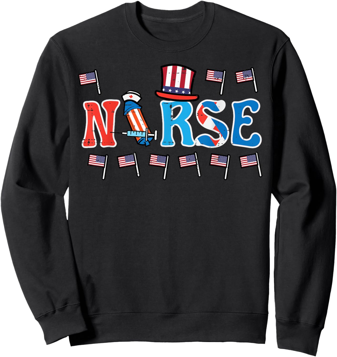 4th Of July Nurse US Flags Patriotic Scrub Top Women Men Sweatshirt - Sweatshirt | Black