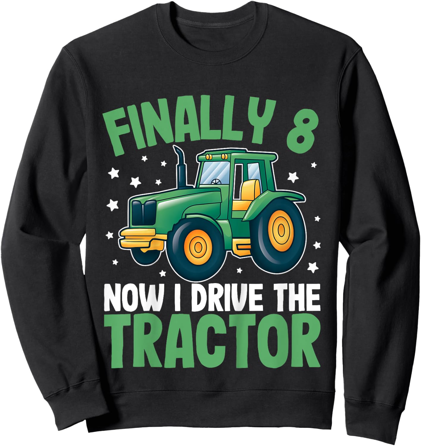 Kids Finally 8 Years | 8th Birthday | Farmer Toddler Boys Tractor Sweatshirt - Sweatshirt | Black