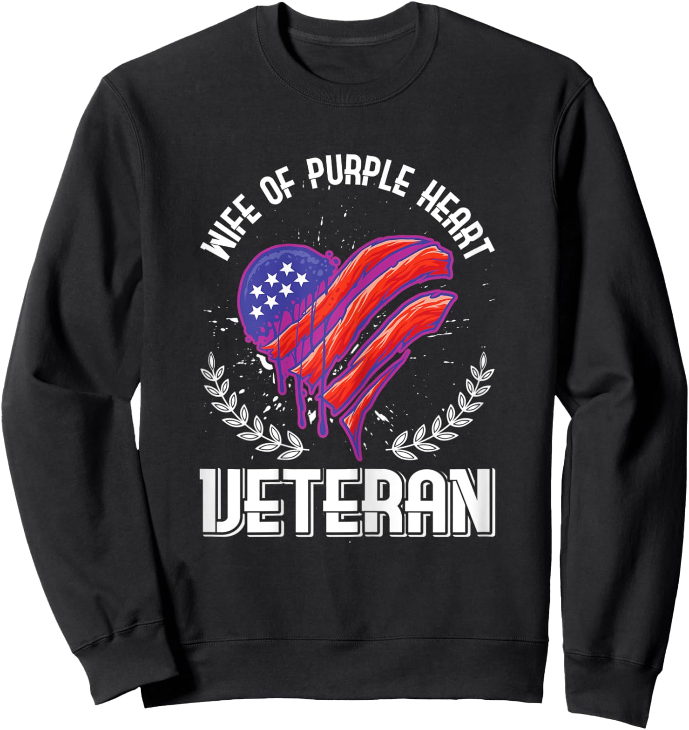 Wife of purple heart Veteran American flag Sweatshirt - Sweatshirt | Black