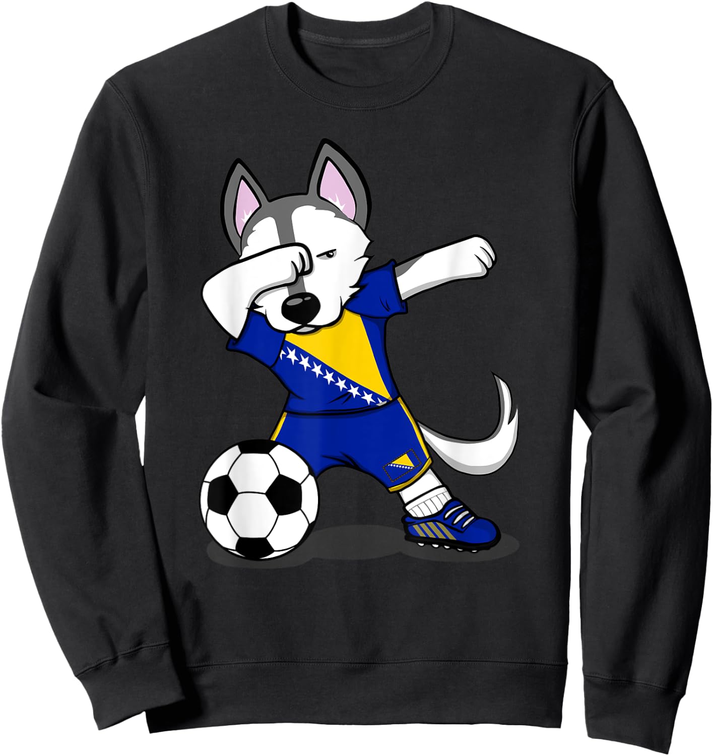 Dabbing Husky Dog Bosnia And Herzegovina Soccer Fans Jersey Sweatshirt - Sweatshirt | Black