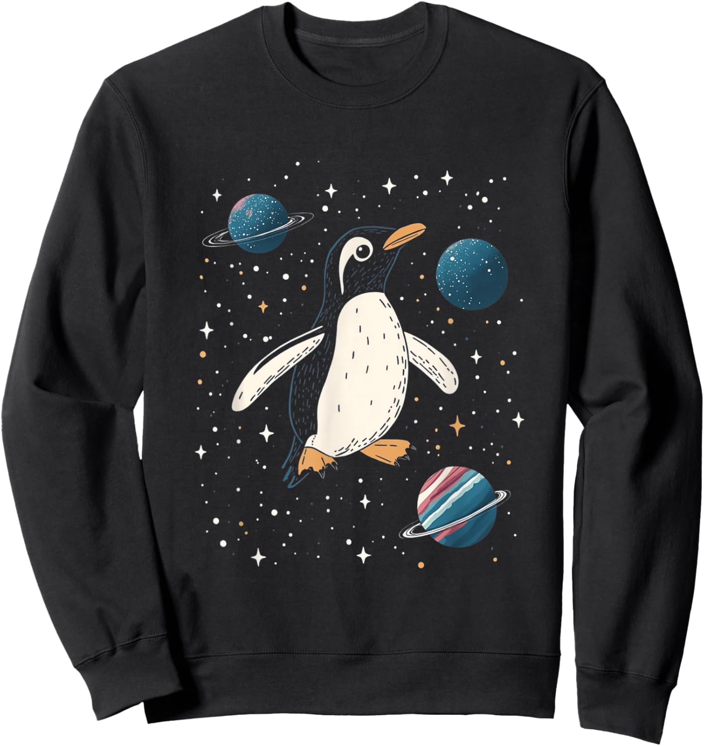 Penguin in Space Cartoon Art Sweatshirt - Sweatshirt | Black