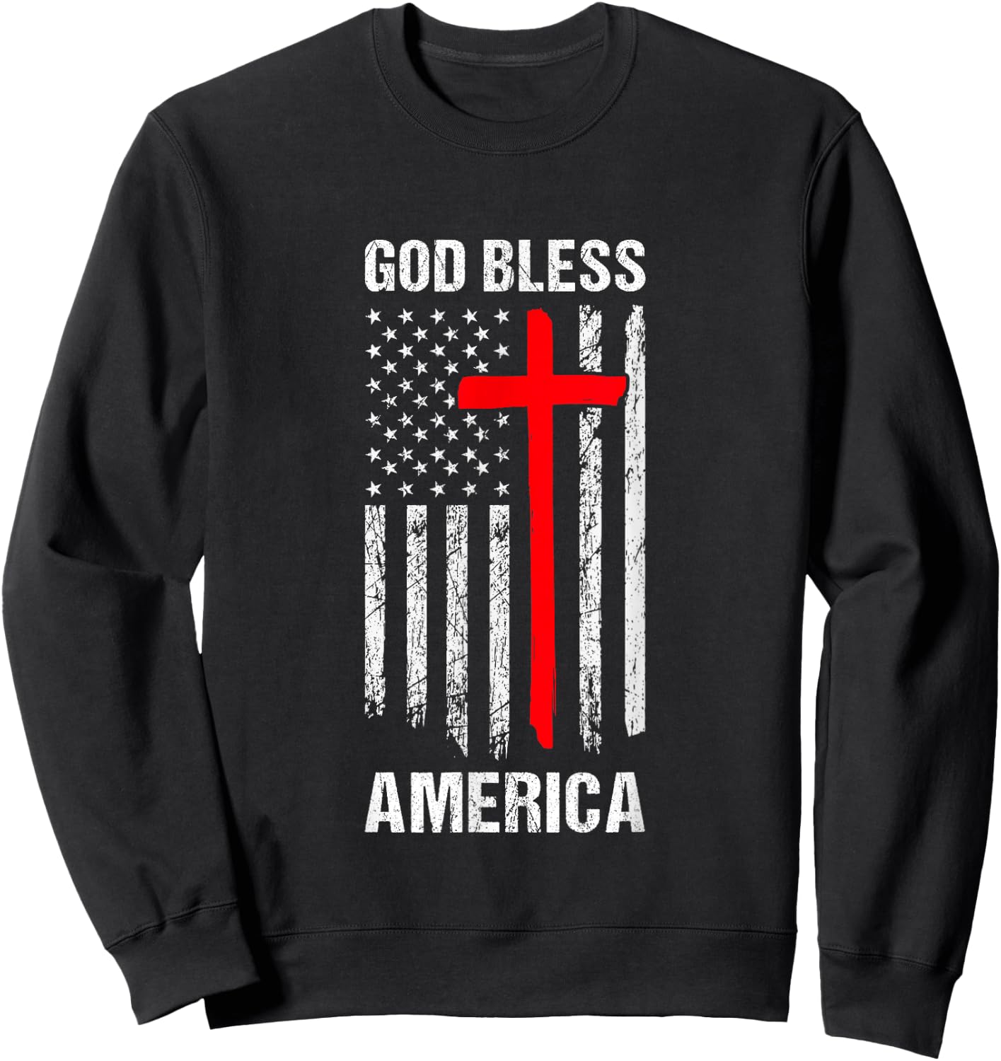 God Bless America Fourth of July Christian Patriot USA Flag Women Kids Men Sweatshirt - Sweatshirt | Black