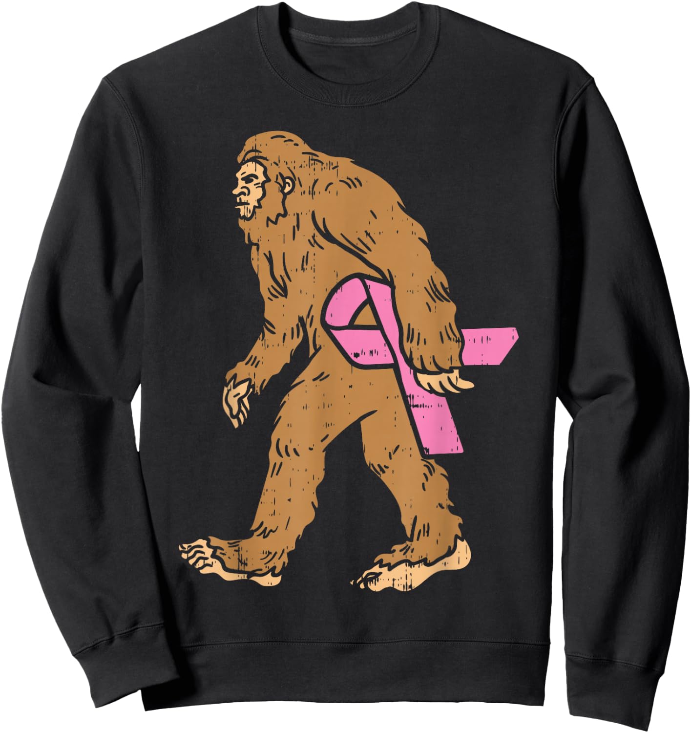 Bigfoot Sasquatch Funny Pink Ribbon Breast Cancer Awareness Sweatshirt - Sweatshirt | Black