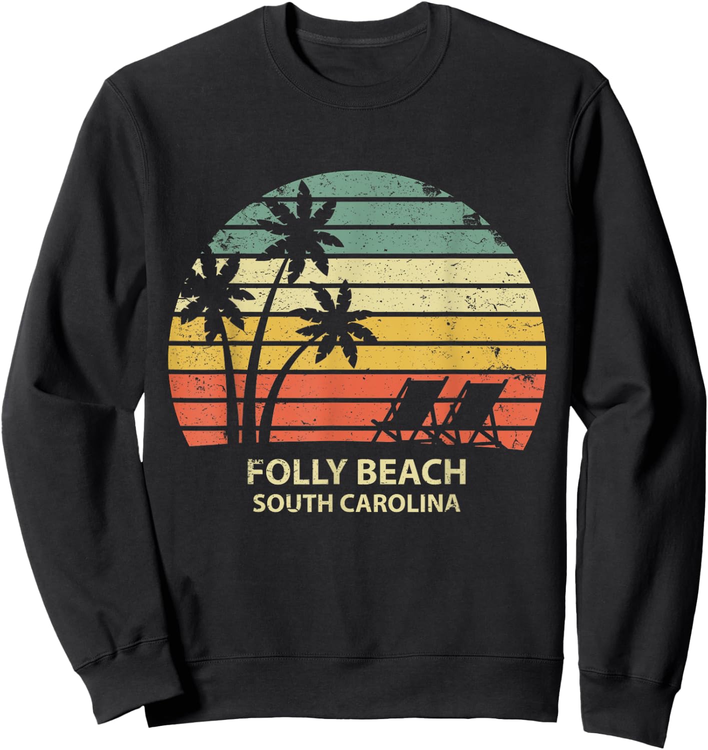 Vintage South Carolina Folly Beach T Shirt Cool Retro Men Women Girls Kids Sweatshirt - Sweatshirt | Black