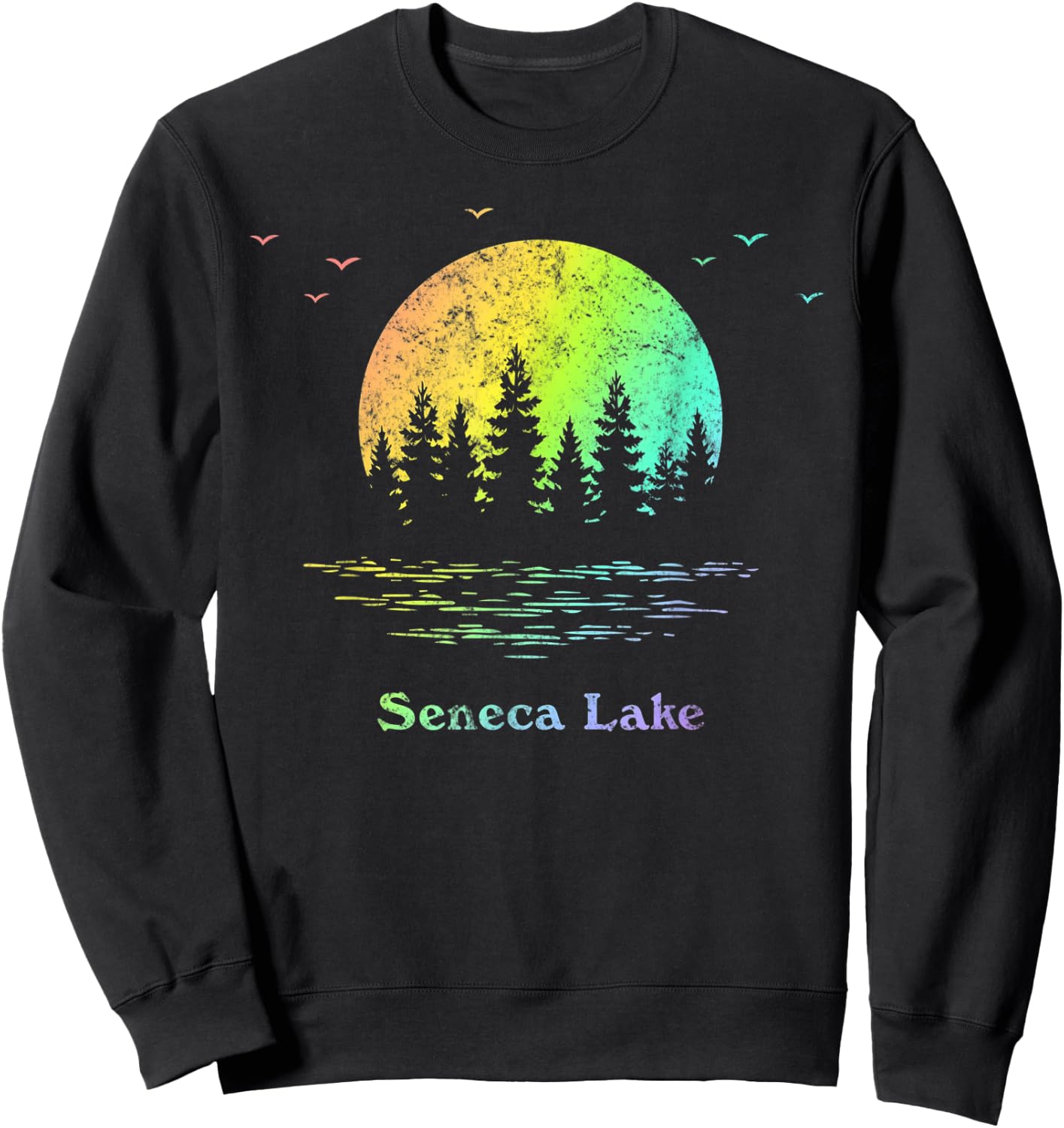 Seneca Lake Outdoor Adventure Family Vacation Rainbow Sweatshirt - Sweatshirt | Black