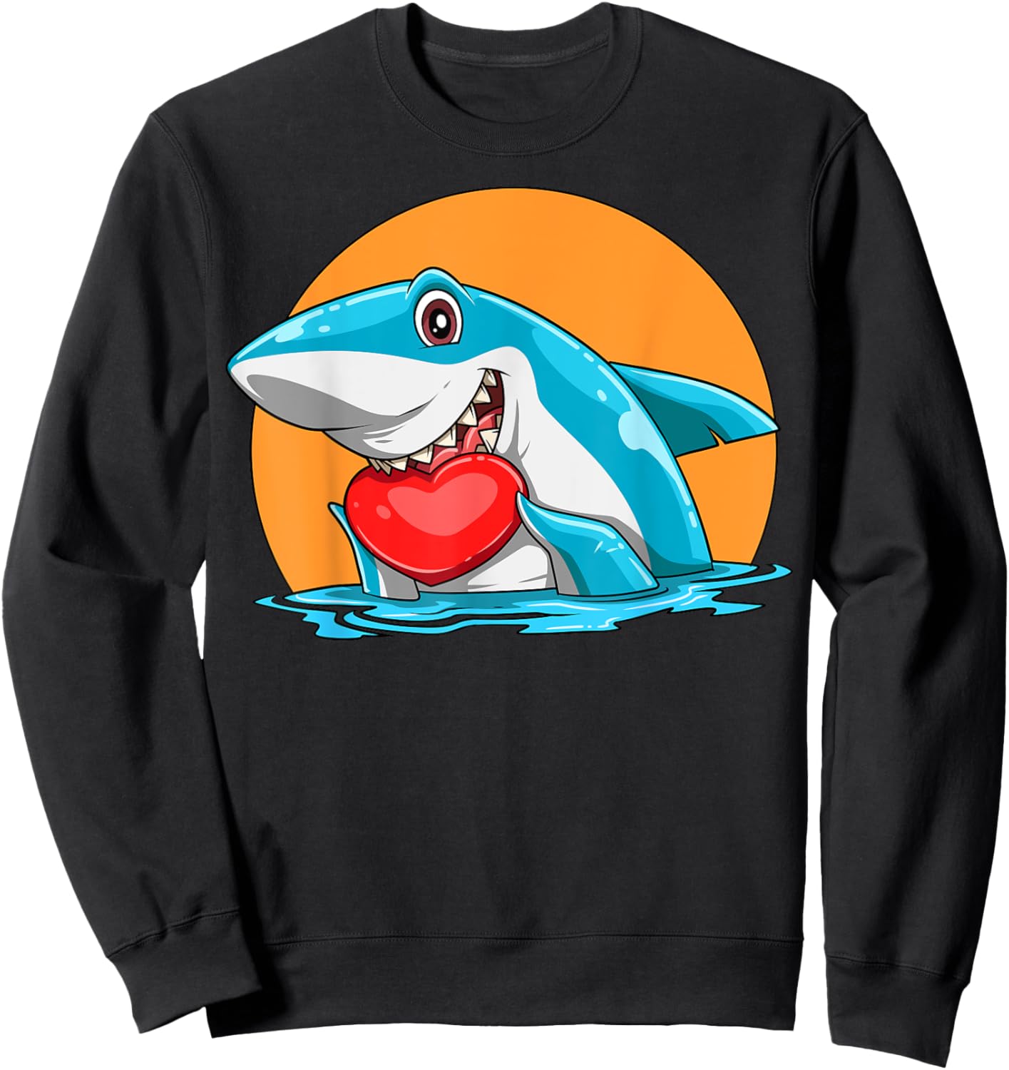 Shark Valentine's Day Loving Shark Heart Eating Shark Hearts Sweatshirt - Sweatshirt | Black