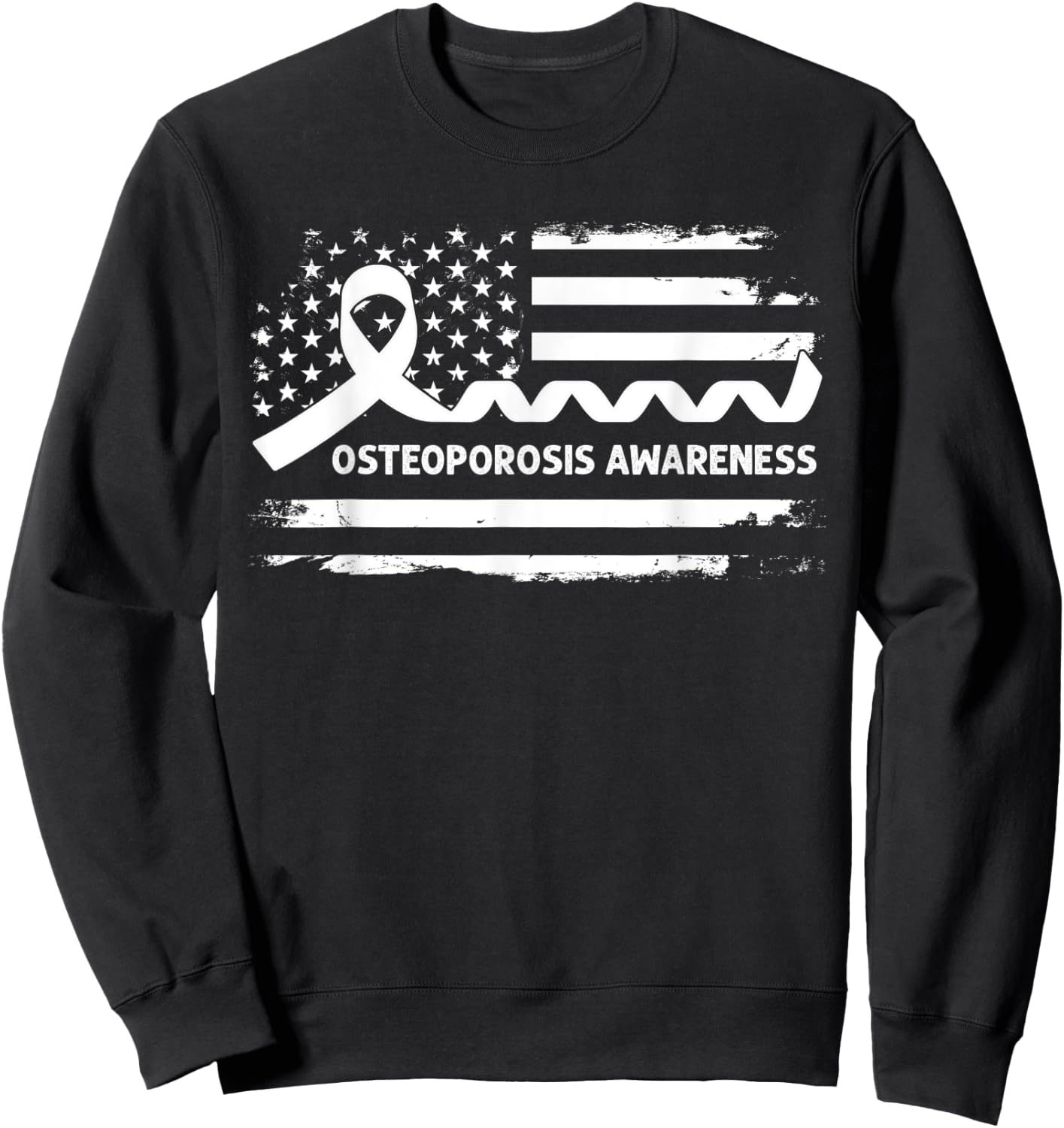 Osteoporosis Awareness American Flag - White Ribbon Sweatshirt - Sweatshirt | Black