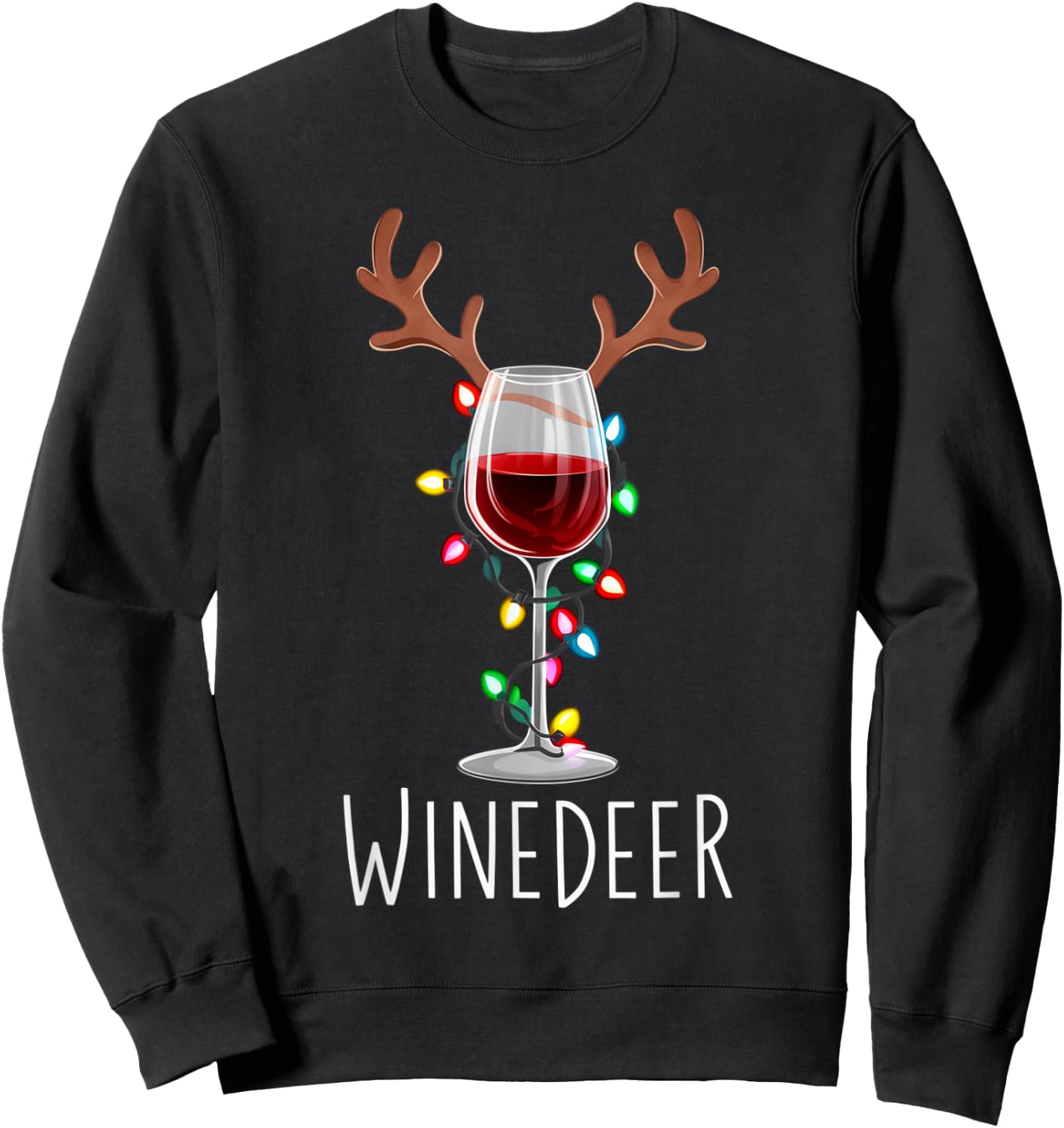Winedeer Reinbeer Santa Hat Reindeer Couple Xmas Matching Sweatshirt - Sweatshirt | Black