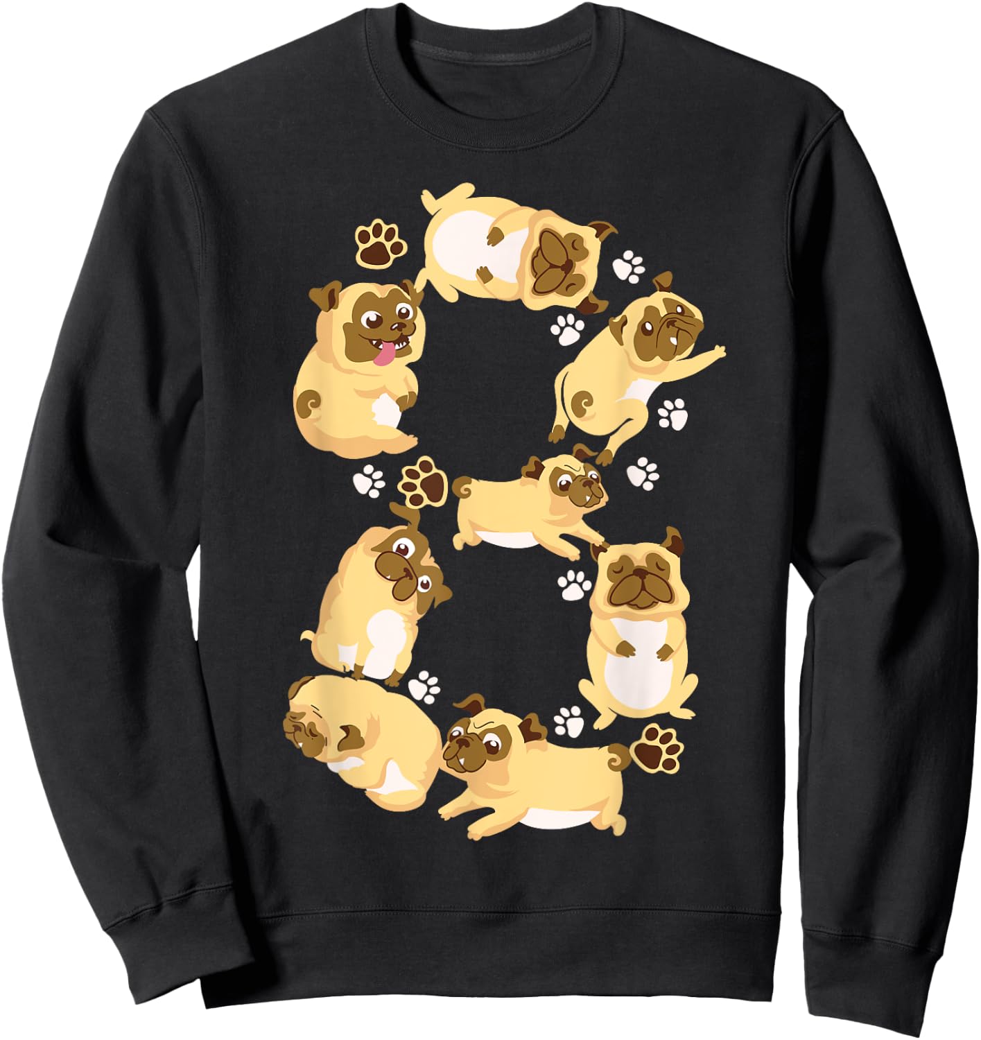Cute Dog 8th Birthday Gift | Cool 8 Years Old Pug Boys Girls Sweatshirt - Sweatshirt | Black