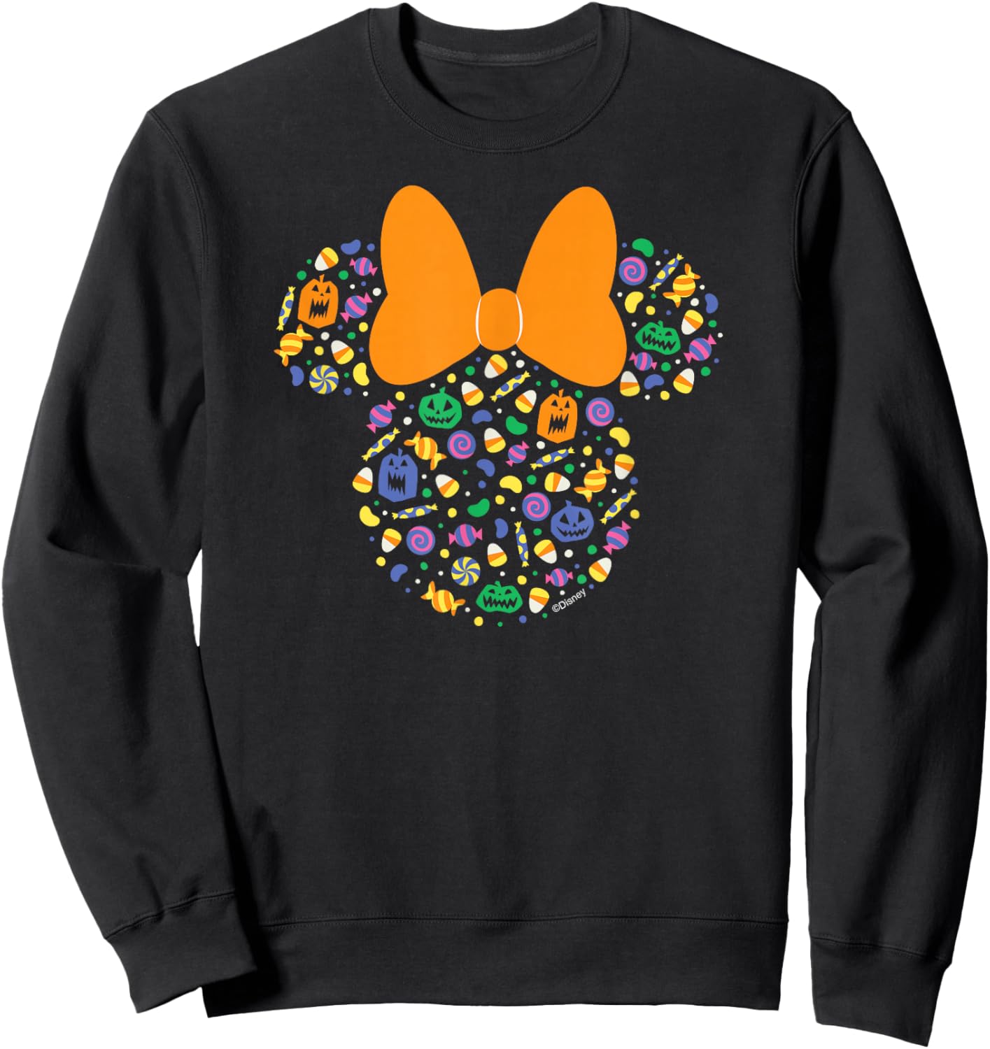 Disney Minnie Mouse Halloween Head Icon Pumpkins and Candy Sweatshirt - Sweatshirt | Black