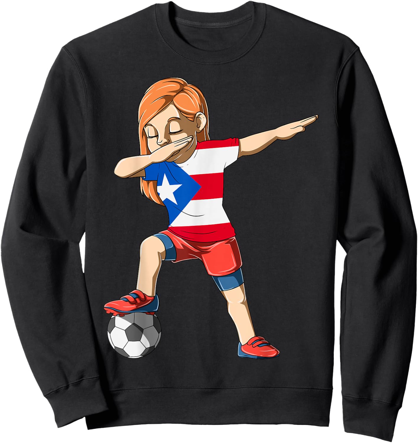 Dabbing Soccer Girl Puerto Rico Jersey Puerto Rican Sweatshirt - Sweatshirt | Black