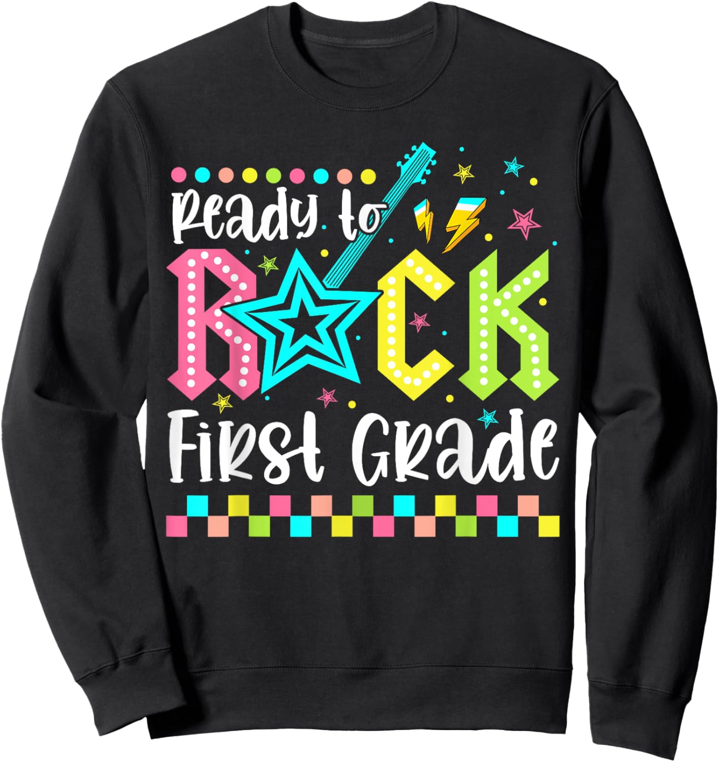 Ready To Rock First Grade Back To School 1st Grade Boys Kids Sweatshirt - Sweatshirt | Black