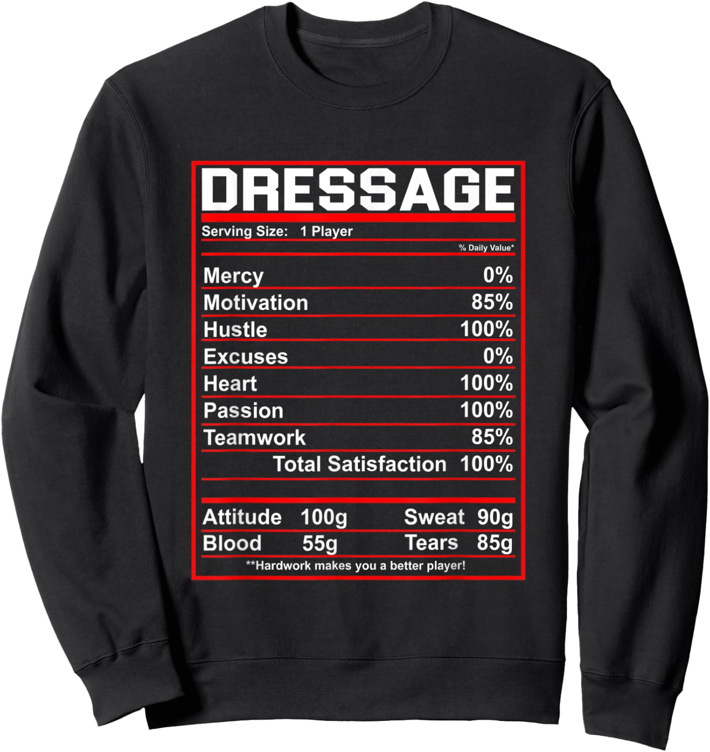 Funny Dressage Nutrition Facts Horse Rider Sweatshirt - Sweatshirt | Black