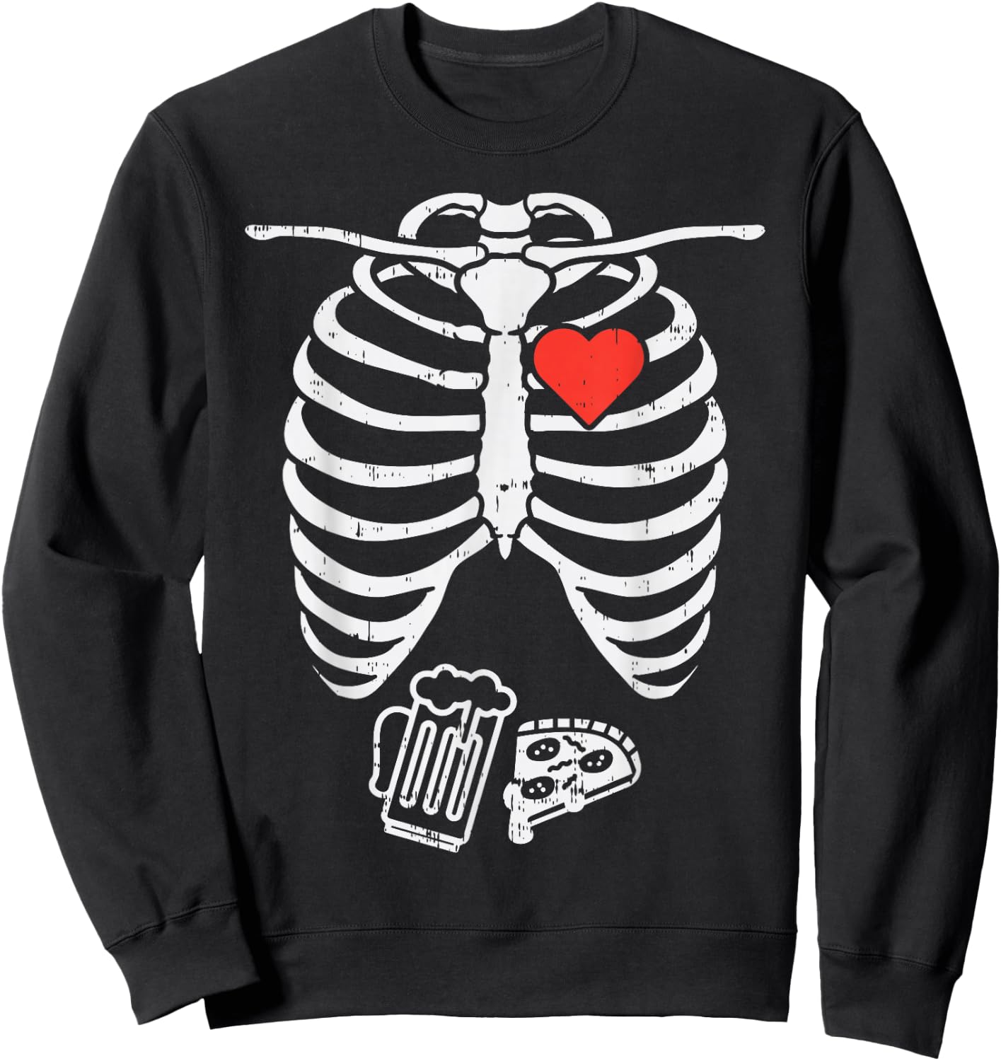 Skeleton X-Ray Pizza Beer Funny Halloween Pregnancy Men Dad Sweatshirt - Sweatshirt | Black