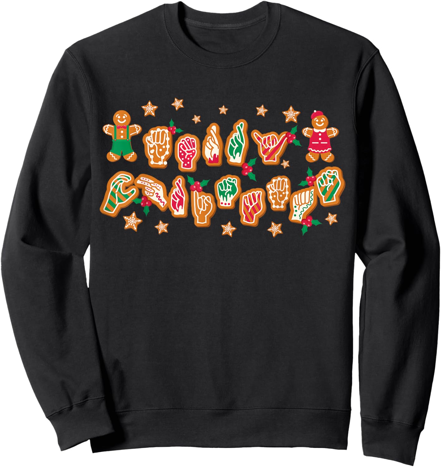 ASL Christmas American Sign Language Gingerbread Hands Deaf Sweatshirt - Sweatshirt | Black
