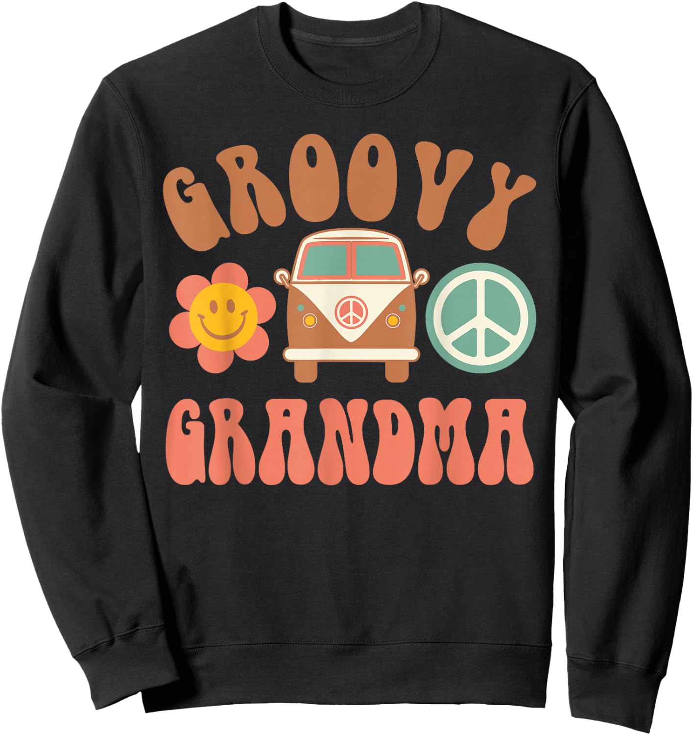 Retro Groovy Grandma Matching Family Birthday Party Sweatshirt - Sweatshirt | Black
