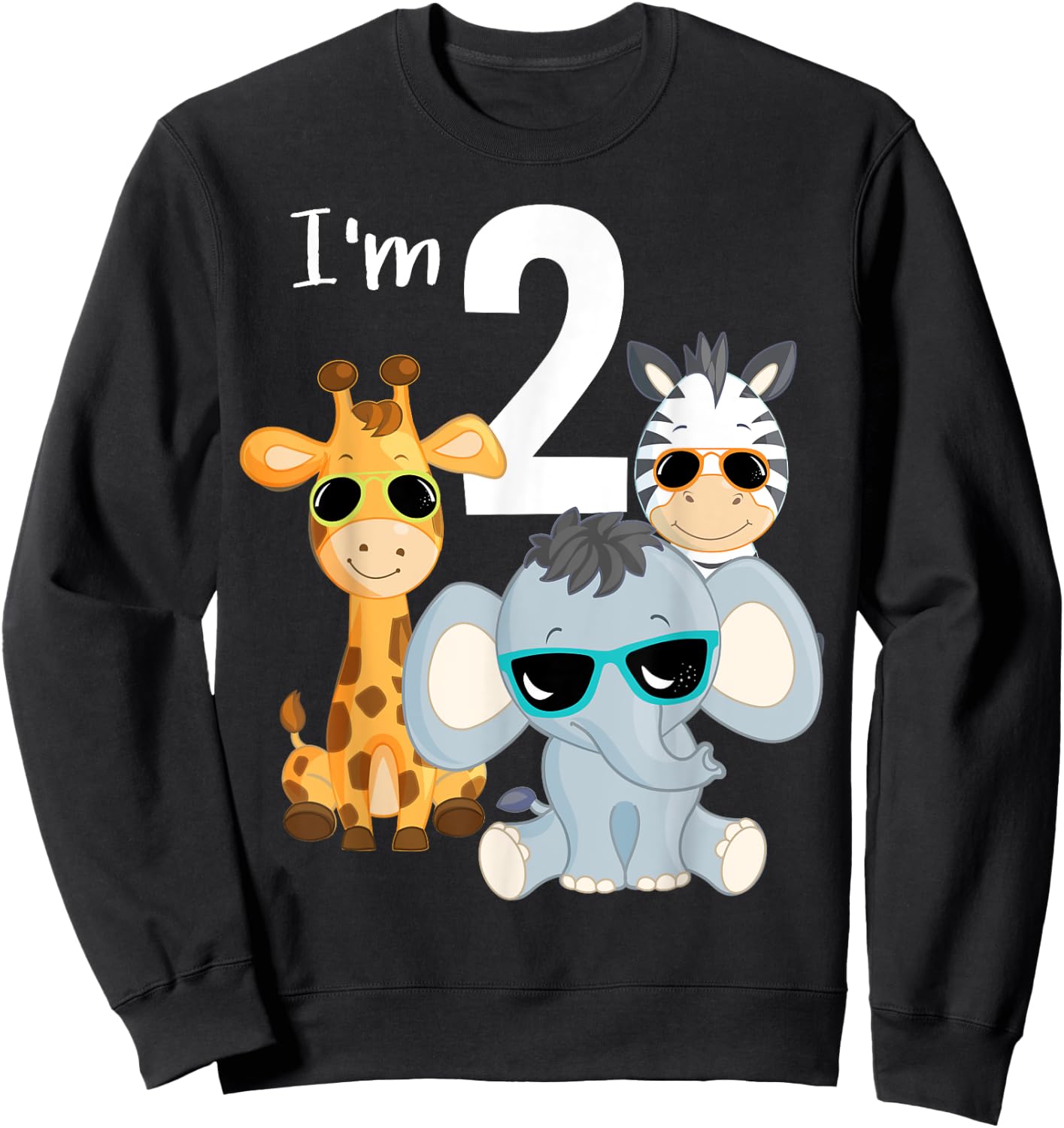 Cool Safari Animals 2nd Birthday Party 2 Year Old Toddler Sweatshirt - Sweatshirt | Black