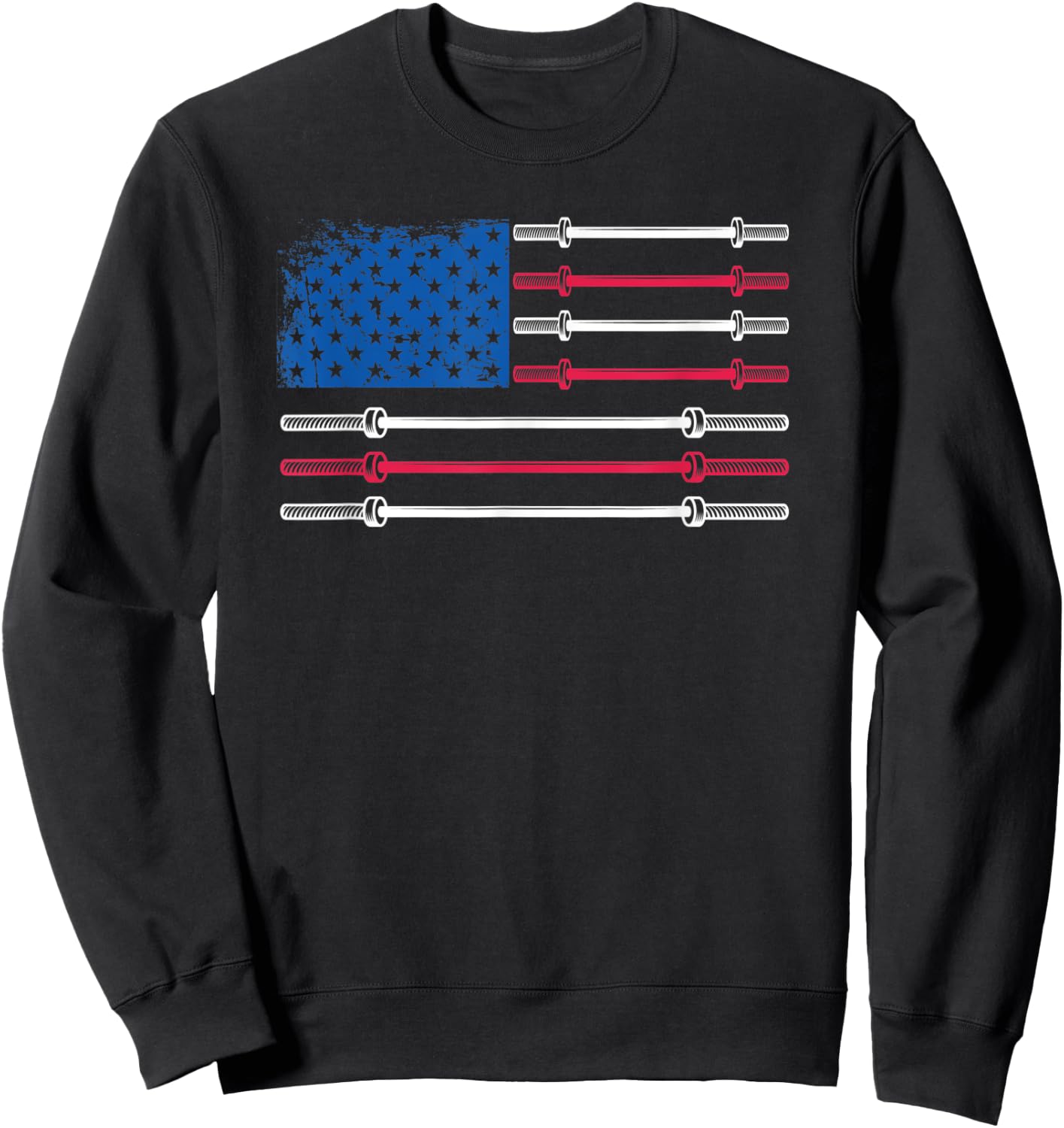 US Flag Weightlifting Barbell Patriotic Love Fitness Gym Sweatshirt - Sweatshirt | Black
