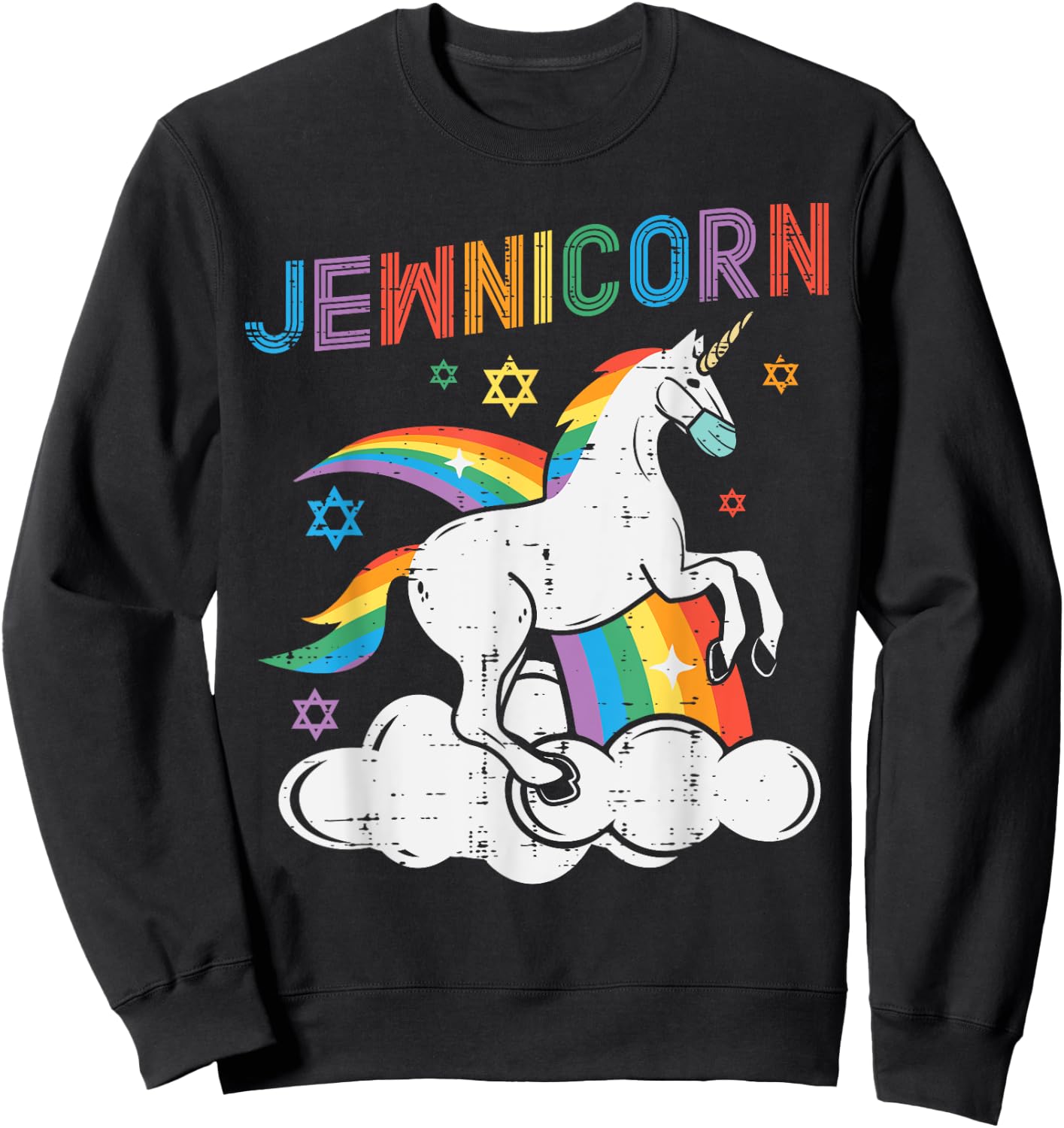 Jewnicorn Jew Unicorn Mask Chanukah Hanukkah Quarantine Gift Sweatshirt - Sweatshirt | Black