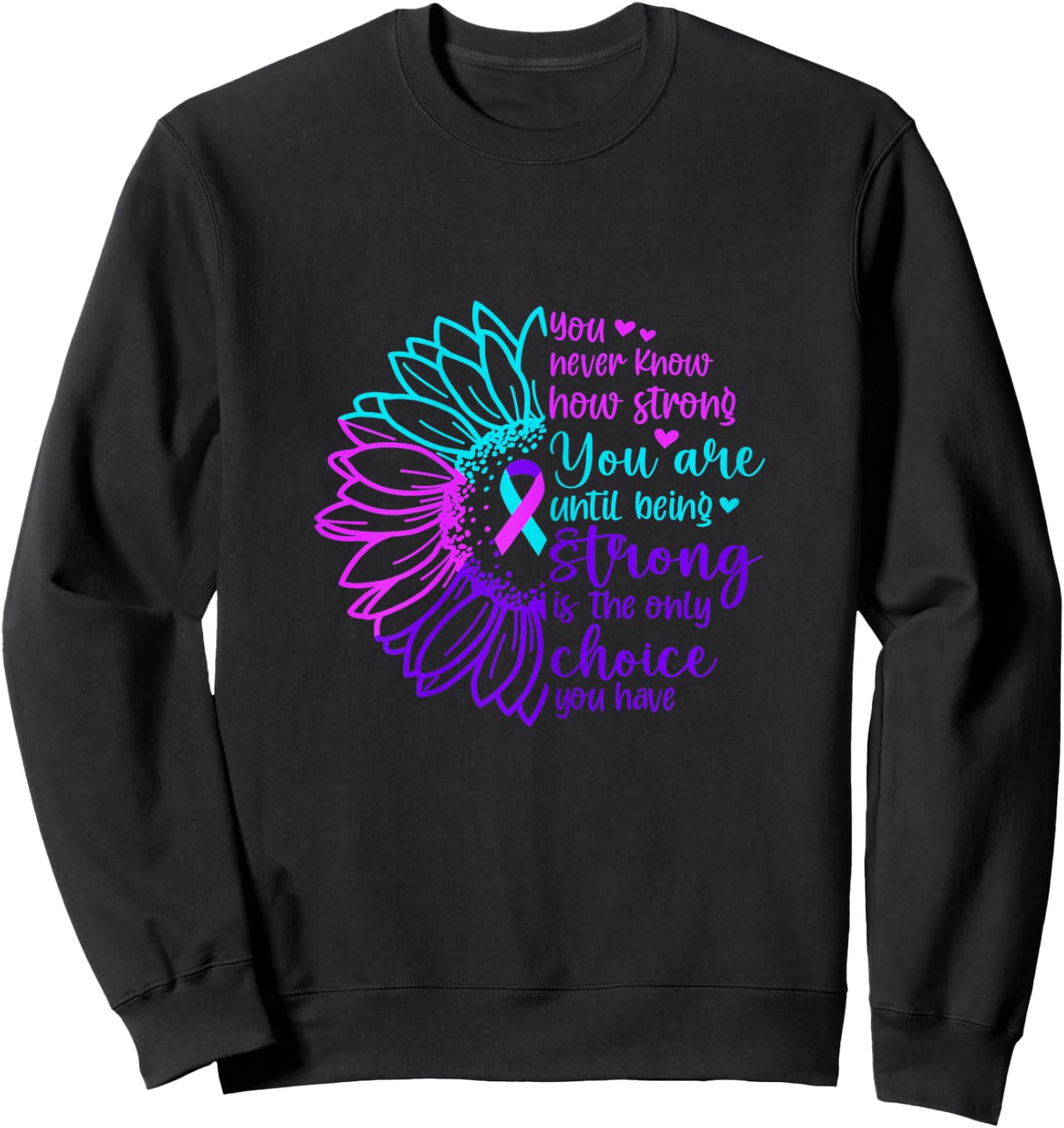 Sunflower Thyroid Cancer Strong Awareness Ribbon Sweatshirt - Sweatshirt | Black