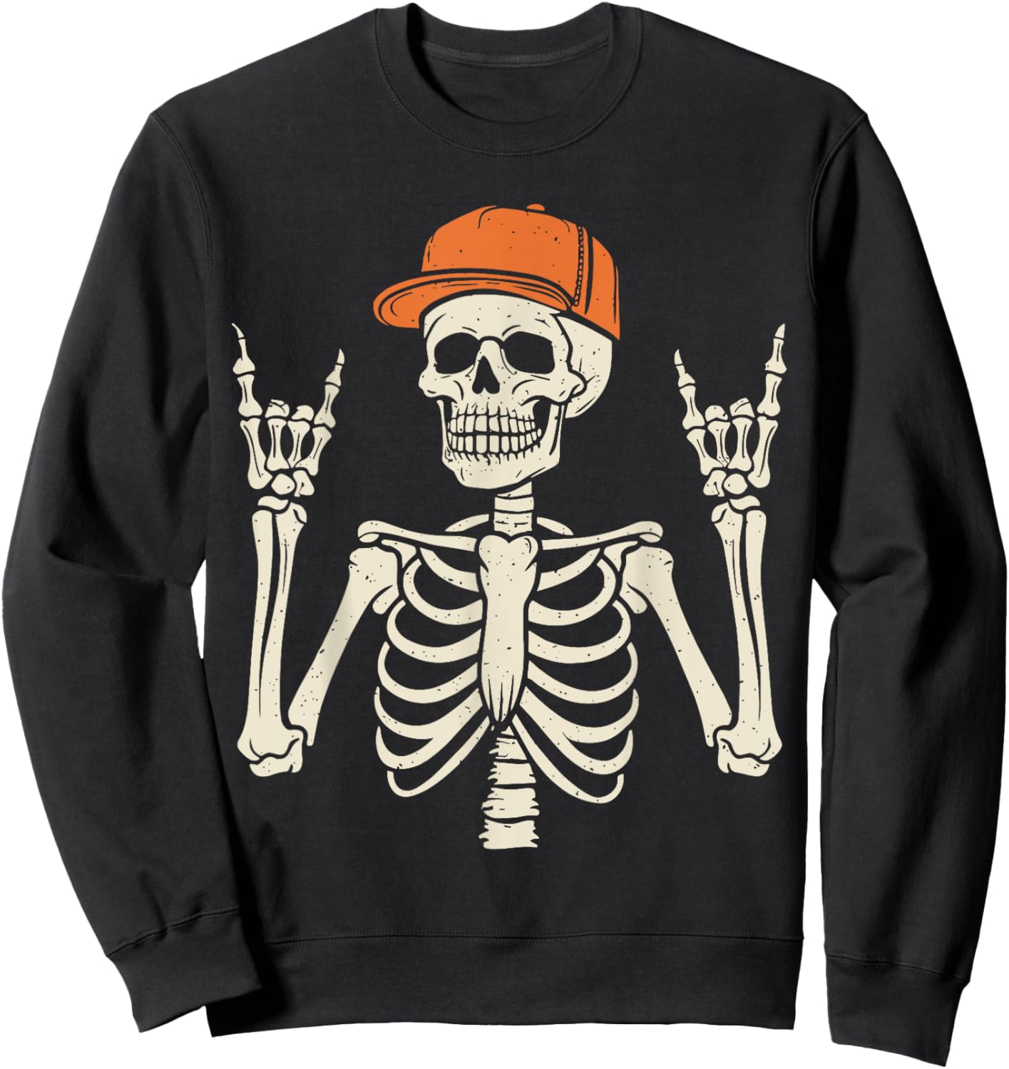 Rocker Skeleton Rock On Hand Halloween Skeleton Men Boys Kid Sweatshirt - Sweatshirt | Black