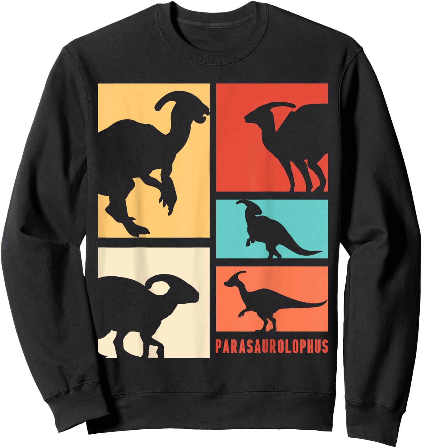 Parasaurolophus Dinosaur Parasaurolophuses Silhouette Retro Sweatshirt - Sweatshirt | Black