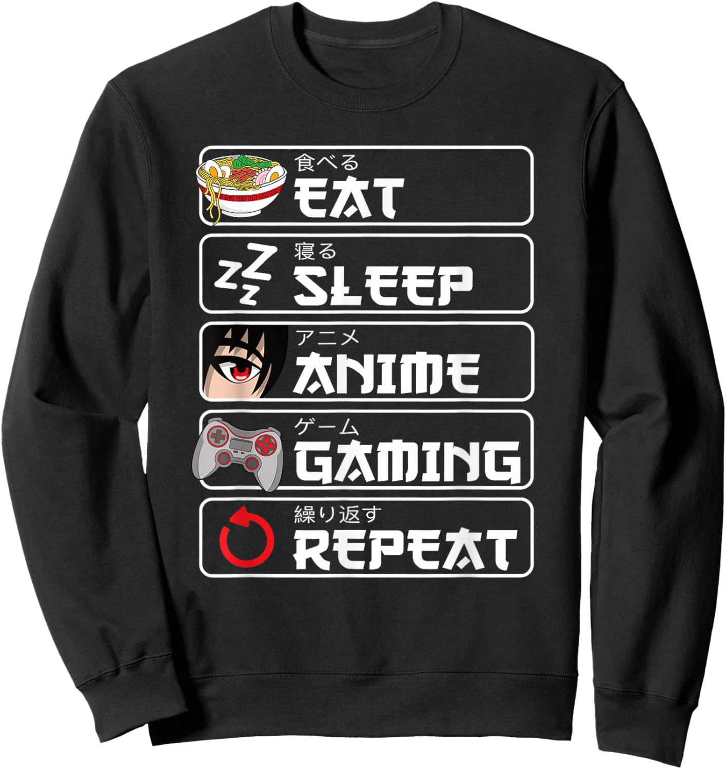 Eat Sleep Anime Gaming Repeat Anime Manga Otaku Men Boys Sweatshirt - Sweatshirt | Black