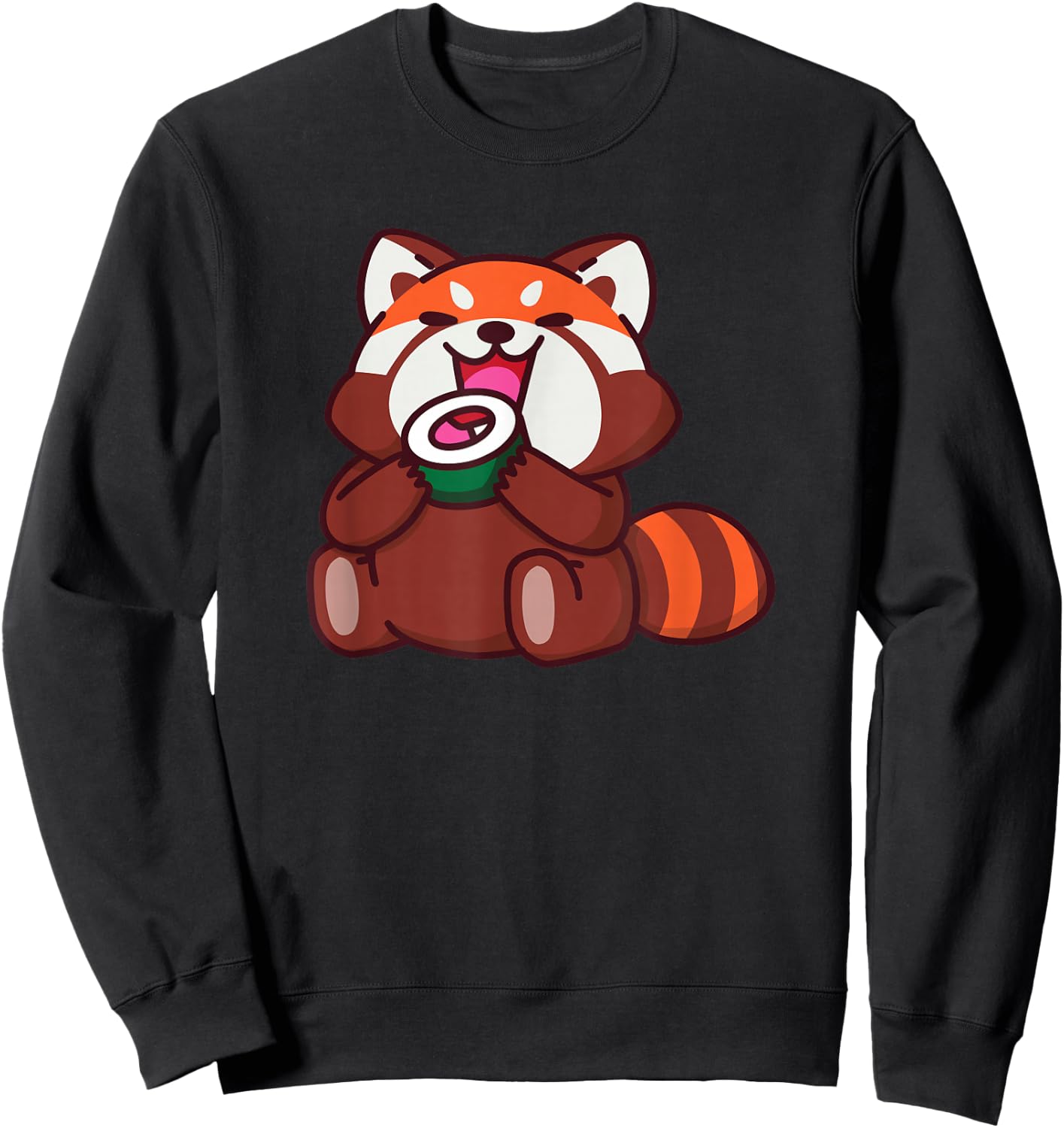 Red Panda Eating Sushi Animals Cartoon Food Sweatshirt - Sweatshirt | Black