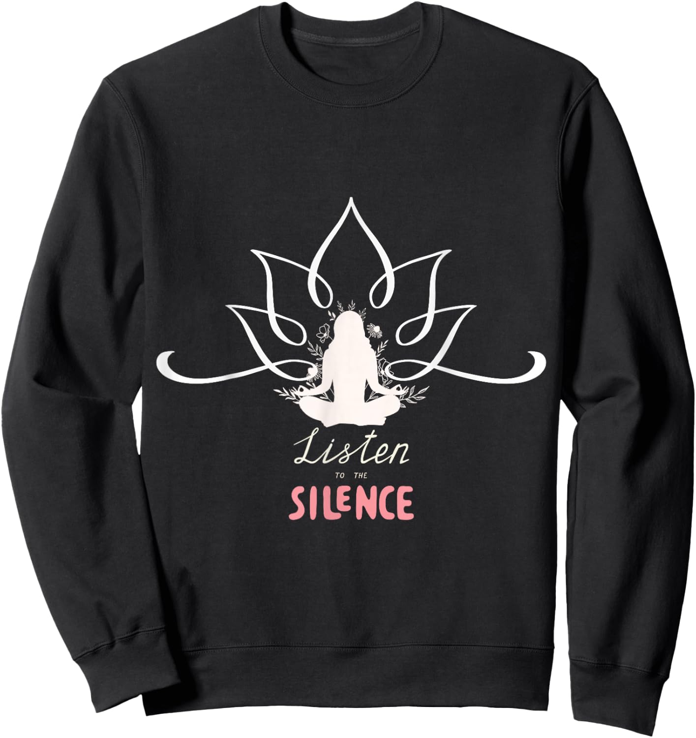 Meditative Silence: Yoga Lotus Design Sweatshirt - Sweatshirt | Black