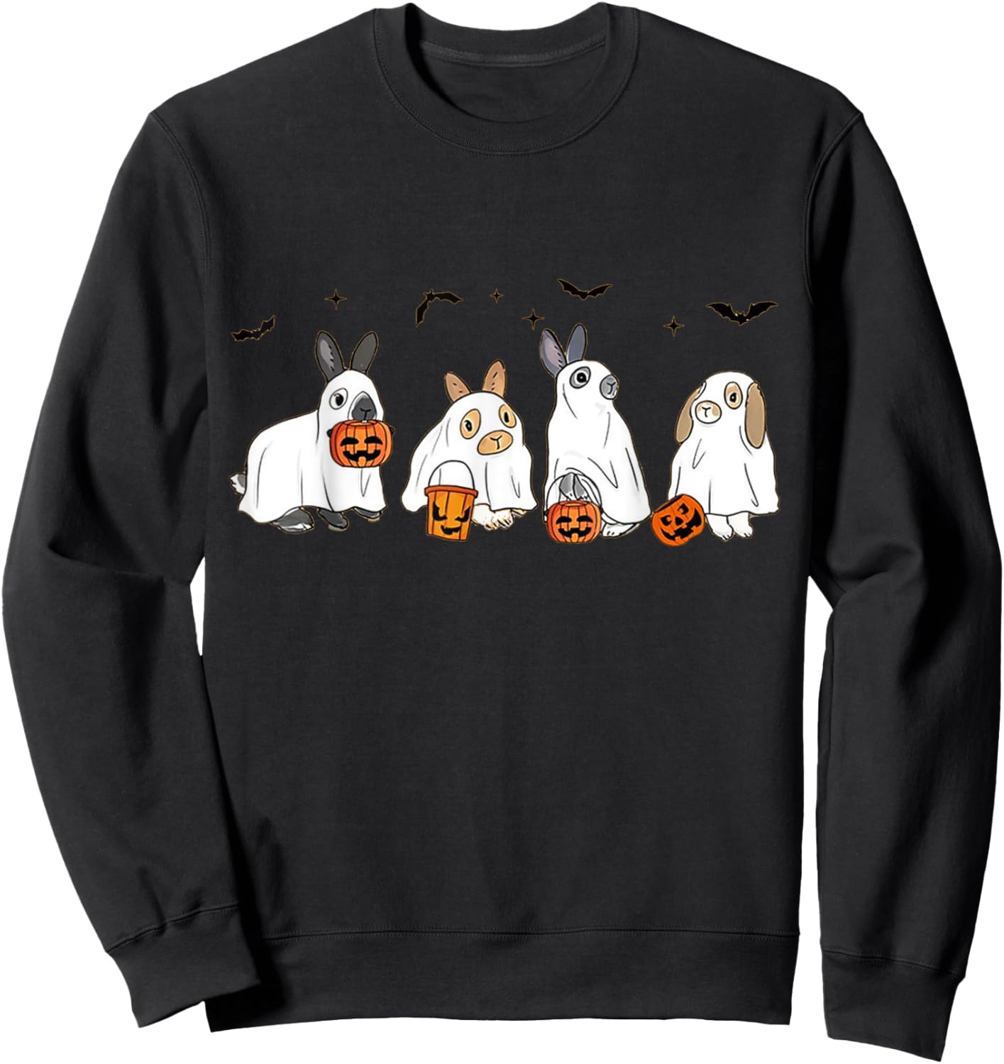 Cute Fall Ghost Bunny Rabbit Halloween Costume Spooky Season Sweatshirt - Sweatshirt | Black