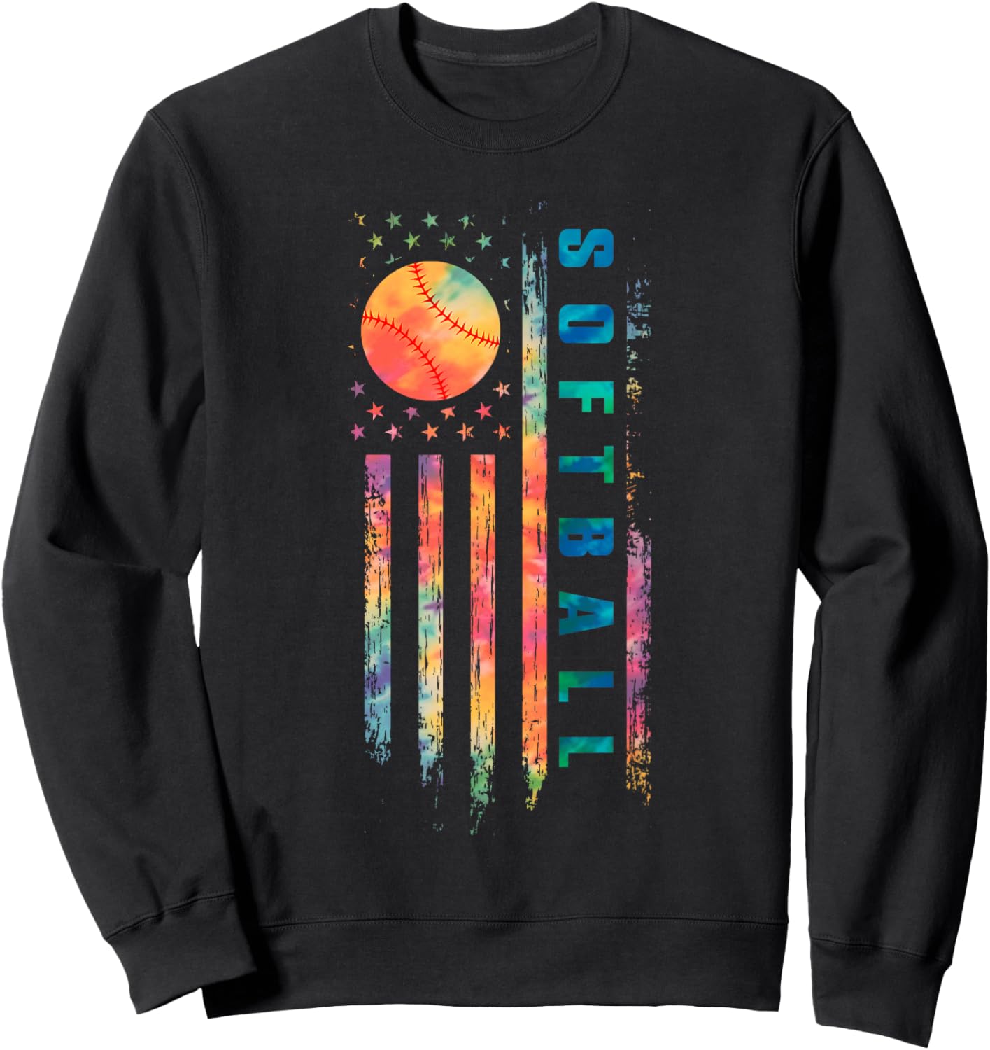 Tie Dye Softball Teen Girls Softball Player USA Flag Sweatshirt - Sweatshirt | Black