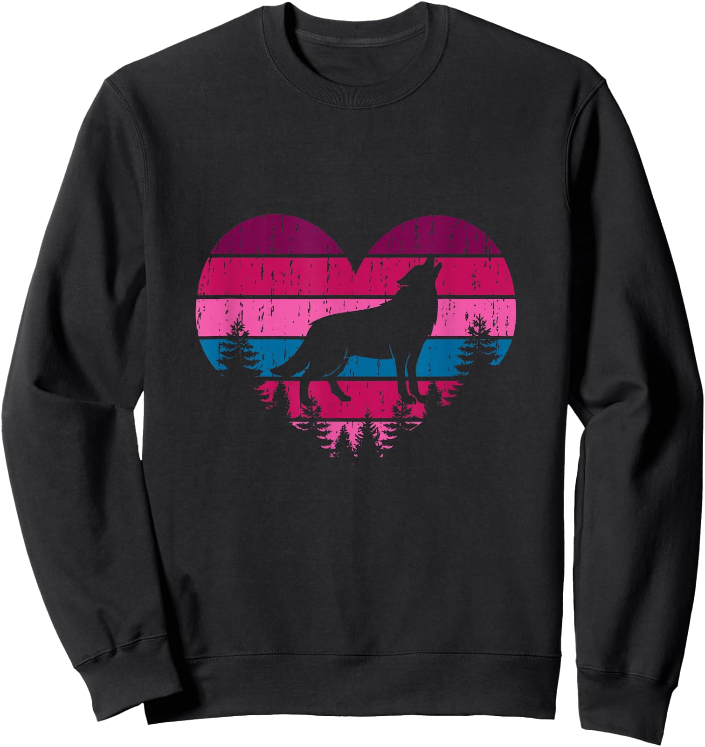 Wolf Girl Valentines Day Vintage Cute Loves Wolves Sweatshirt - Sweatshirt | Black
